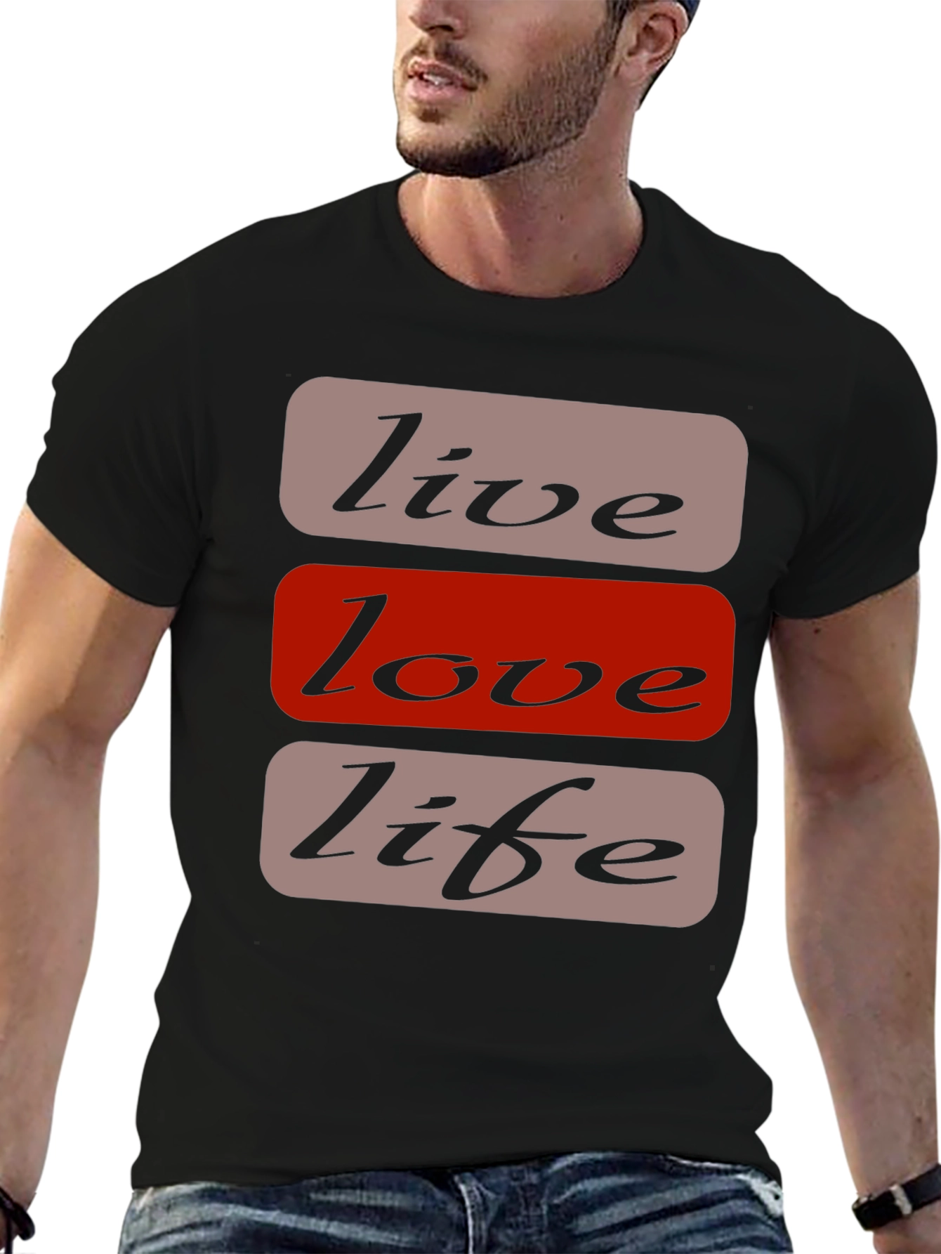 Black Live Love Life Graphic T-Shirt - Casual Black Tee view 6