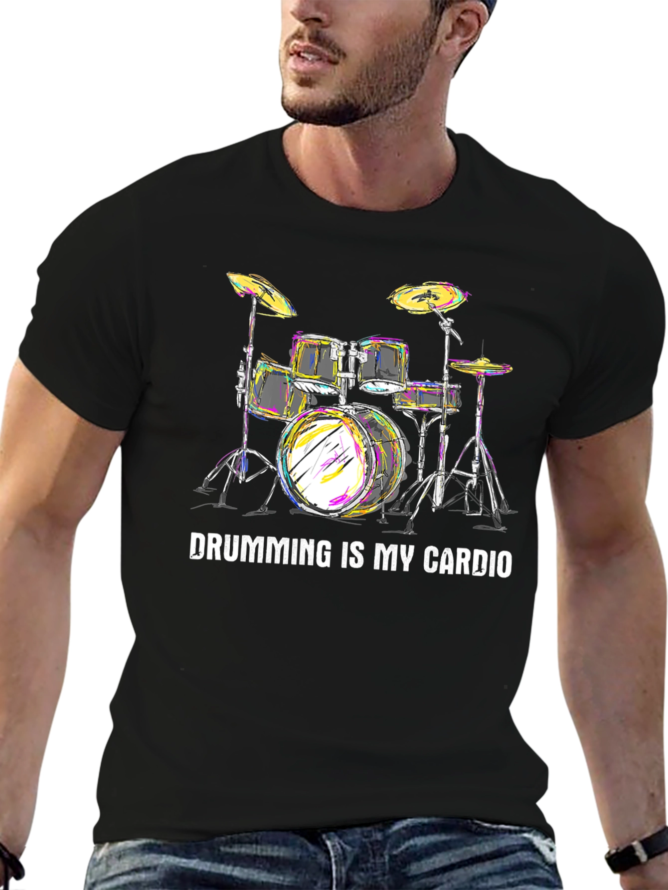 Black Drumming is My Cardio Black T-Shirt view 6