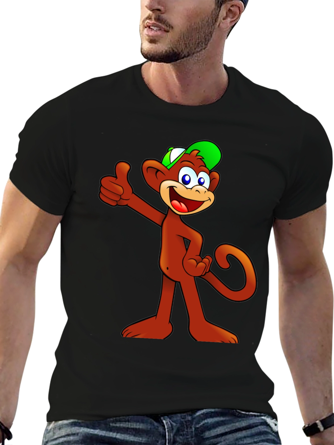 Black Cartoon Monkey T-Shirt - Thumbs Up! view 6