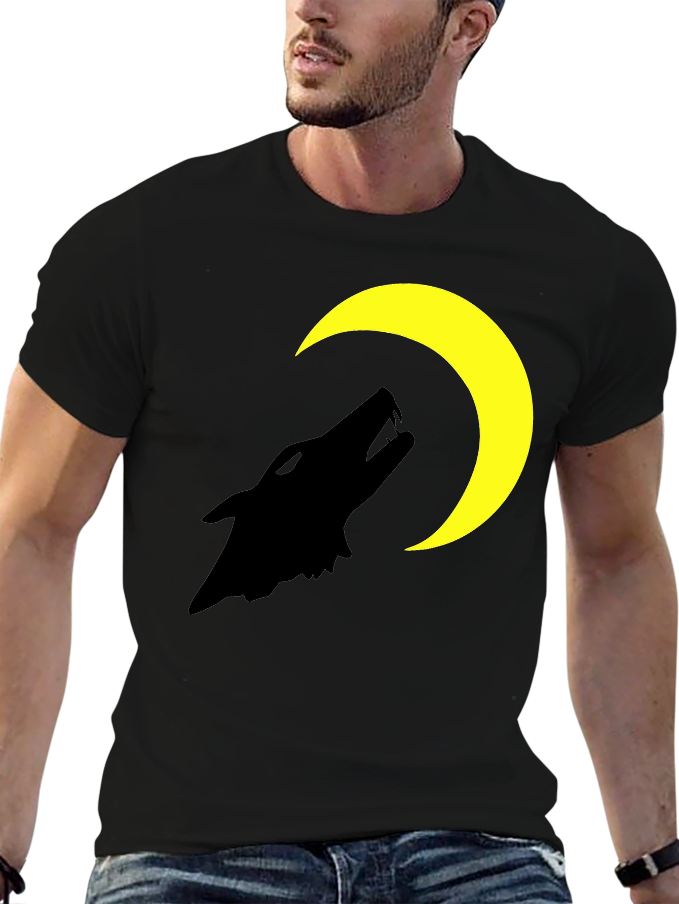 Black Wolf Moon Graphic T-Shirt - Black Cotton Tee view 6