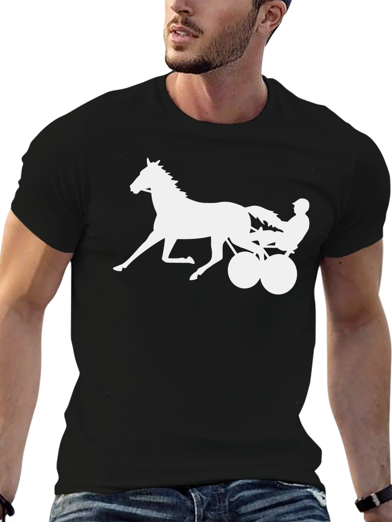 Black Black T-Shirt with Horse and Sulky Design view 6