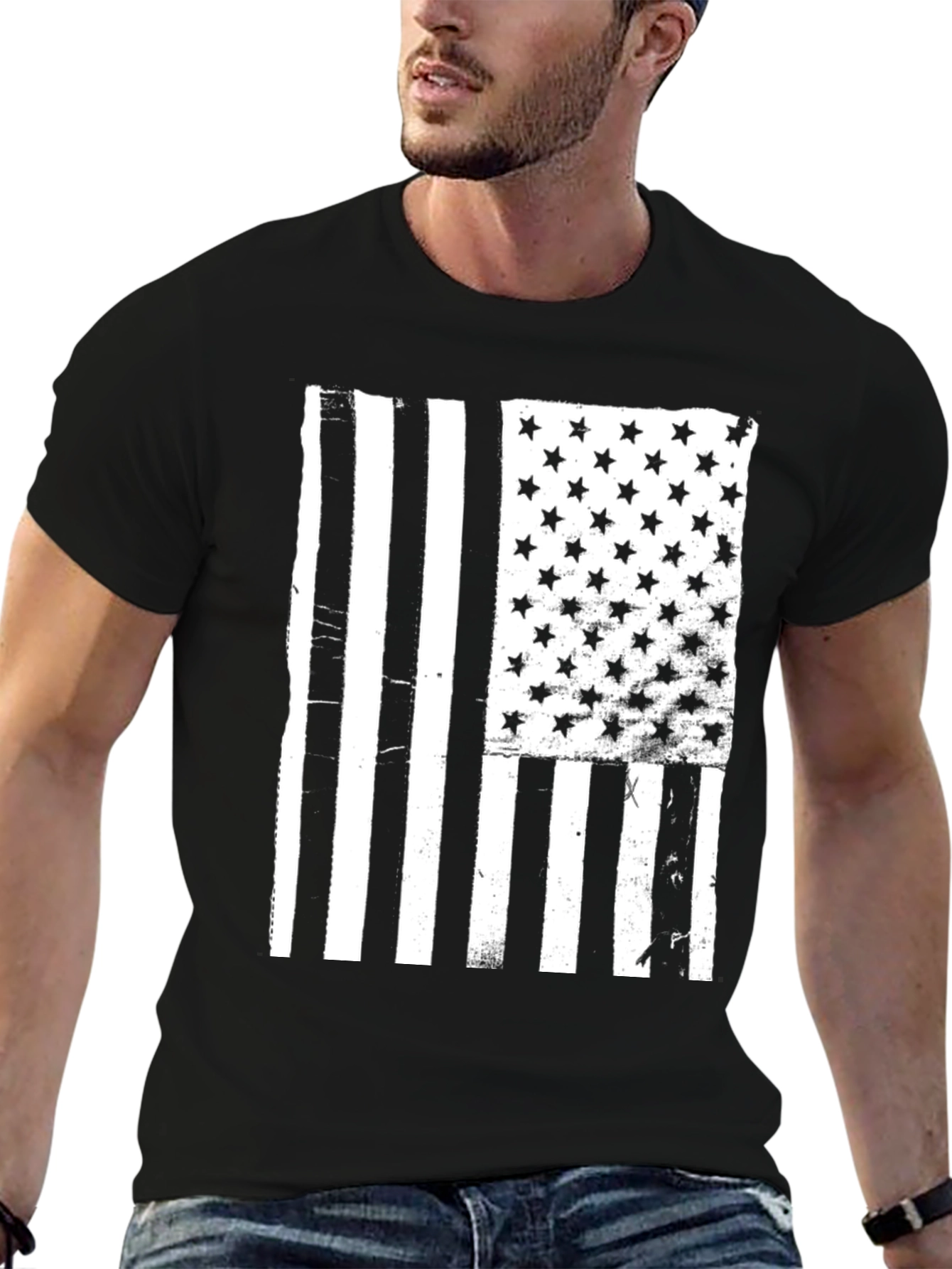 Black Distressed American Flag Graphic Tee view 6