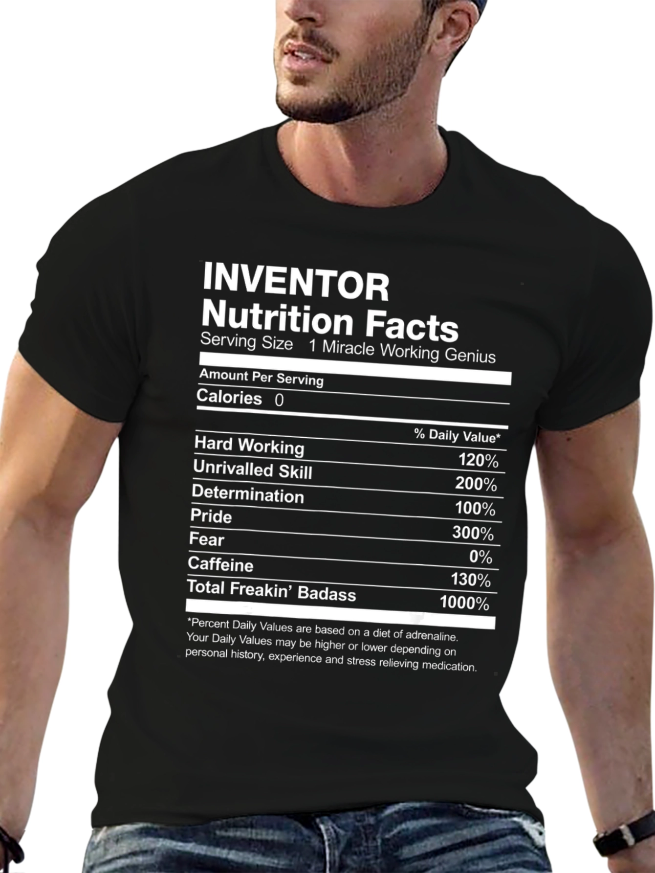 Black Inventor Nutrition Facts T-Shirt - Funny Graphic Tee view 6