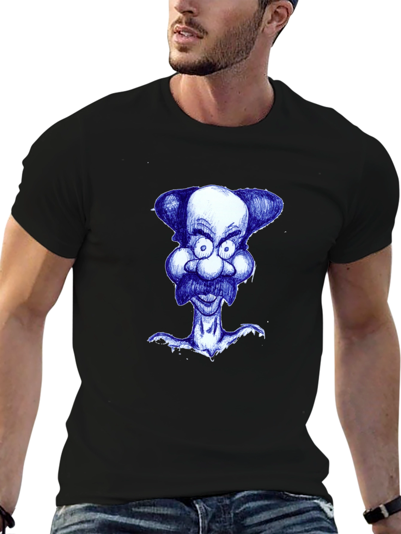 Black Cartoon Character Tee - Black Cotton Blend view 6