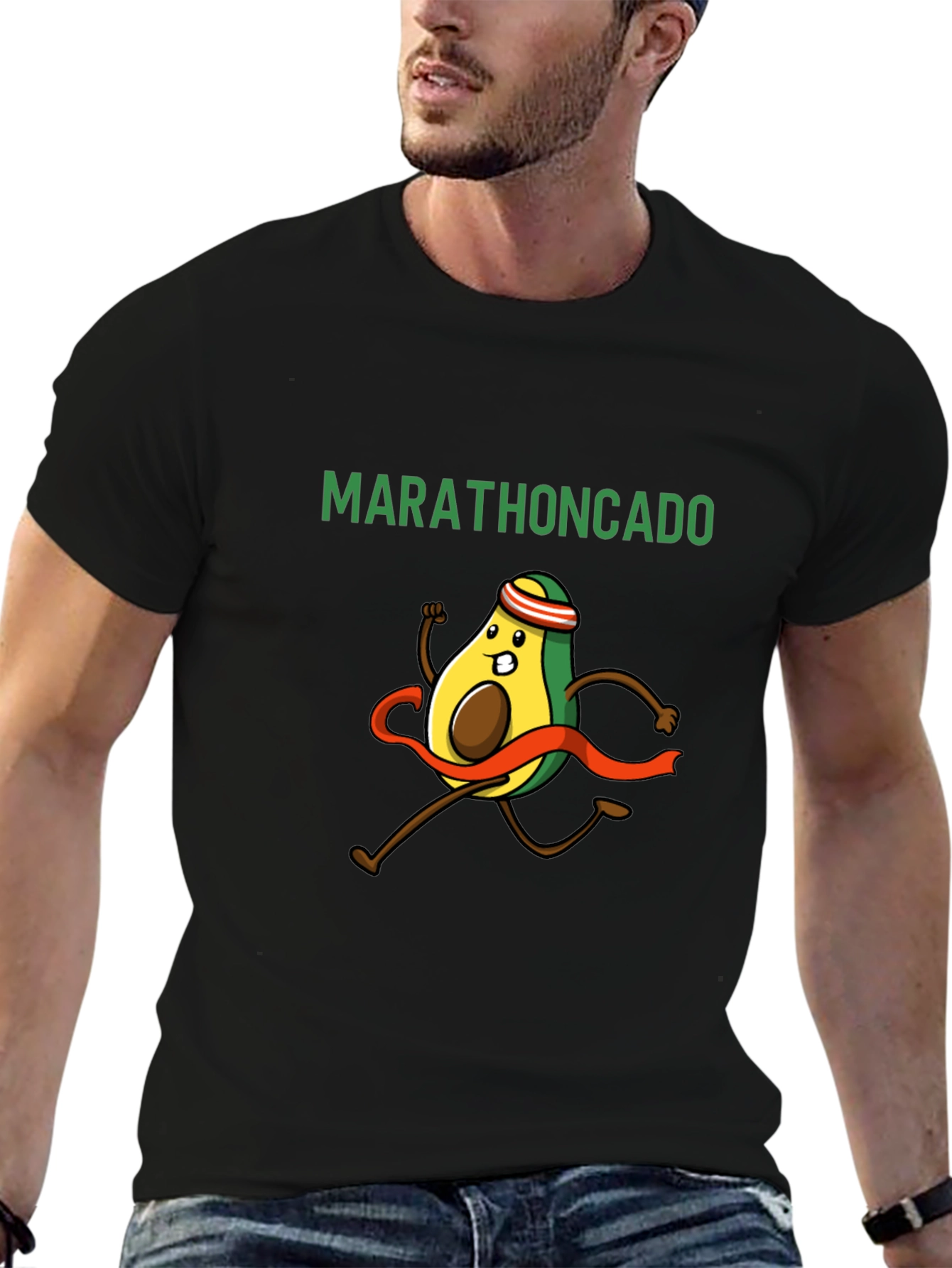 Black Marathoncado T-Shirt - Funny Avocado Running Tee view 6