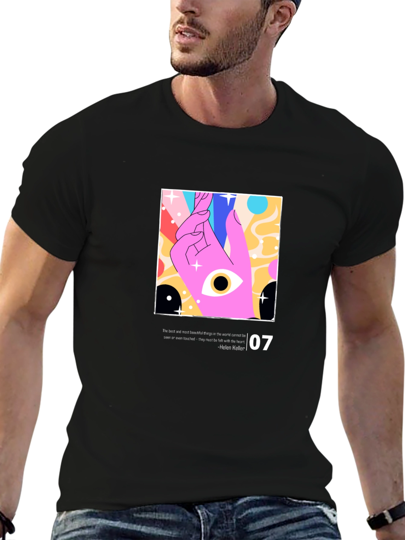 Black Modern Graphic T-Shirt - Artistic Eye Design view 6