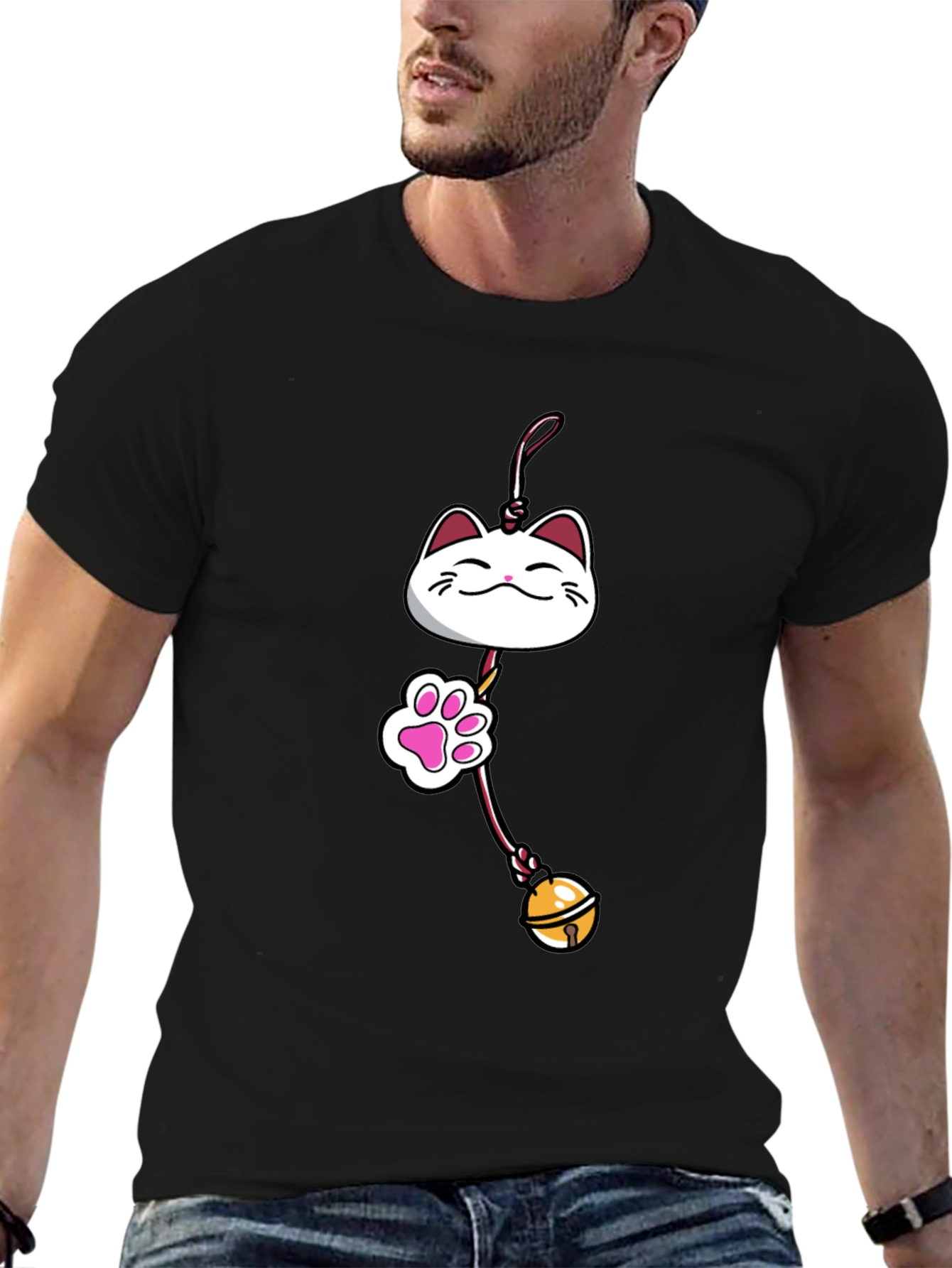 Black Lucky Cat Charm Graphic Tee - Black view 6