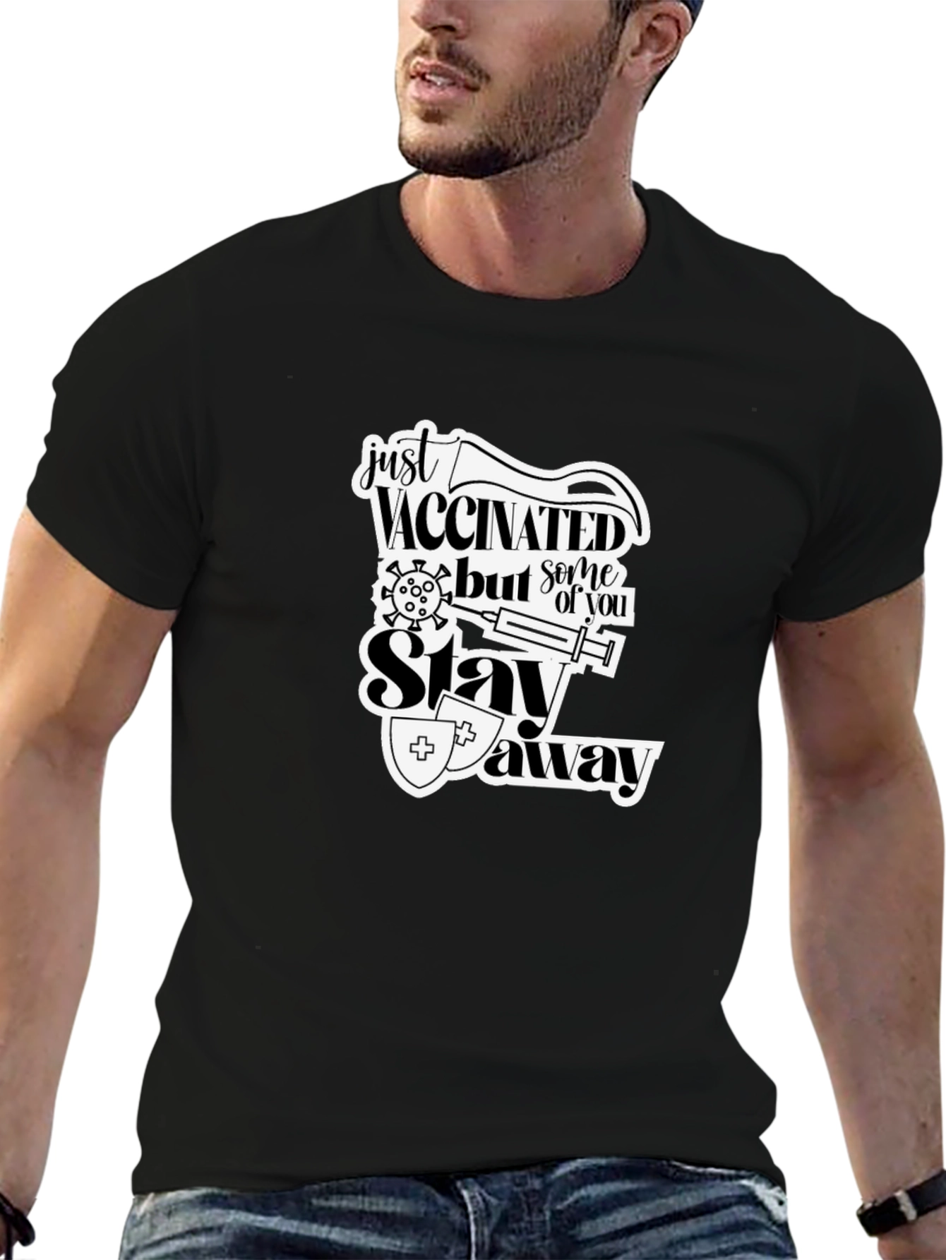 Black Just Vaccinated Stay Away T-Shirt view 6
