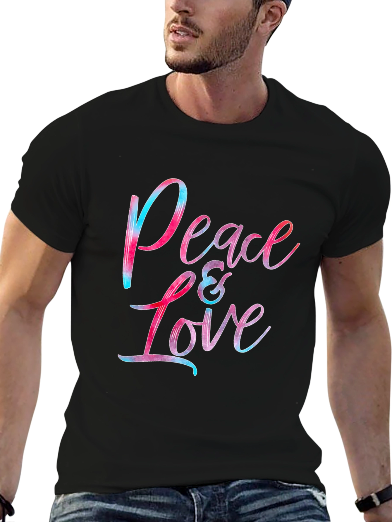 Black Peace & Love Graphic Tee - Soft Cotton Blend Comfort view 6