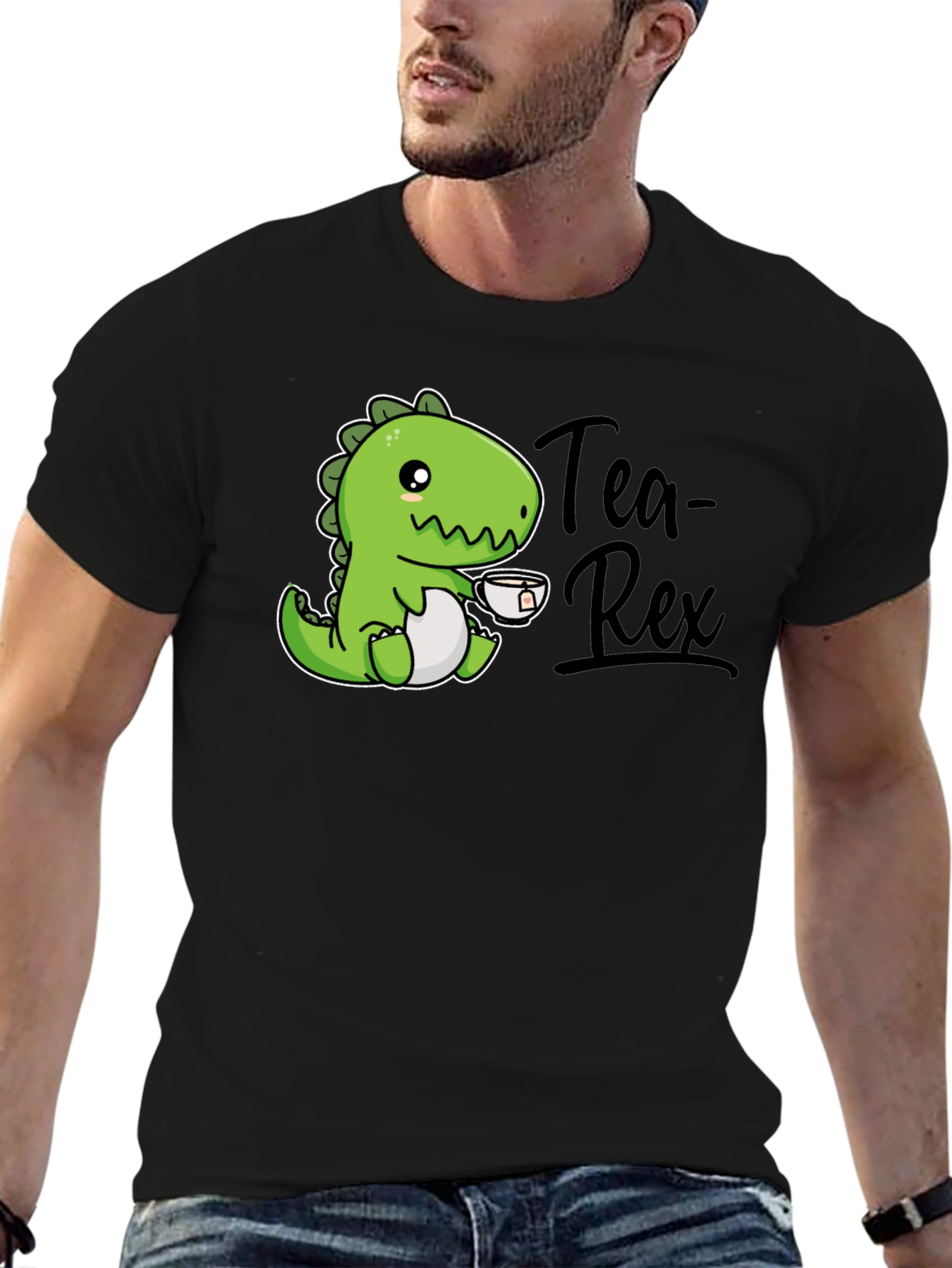 Black Tea Rex T-Shirt - Cute Dinosaur Graphic Tee view 6