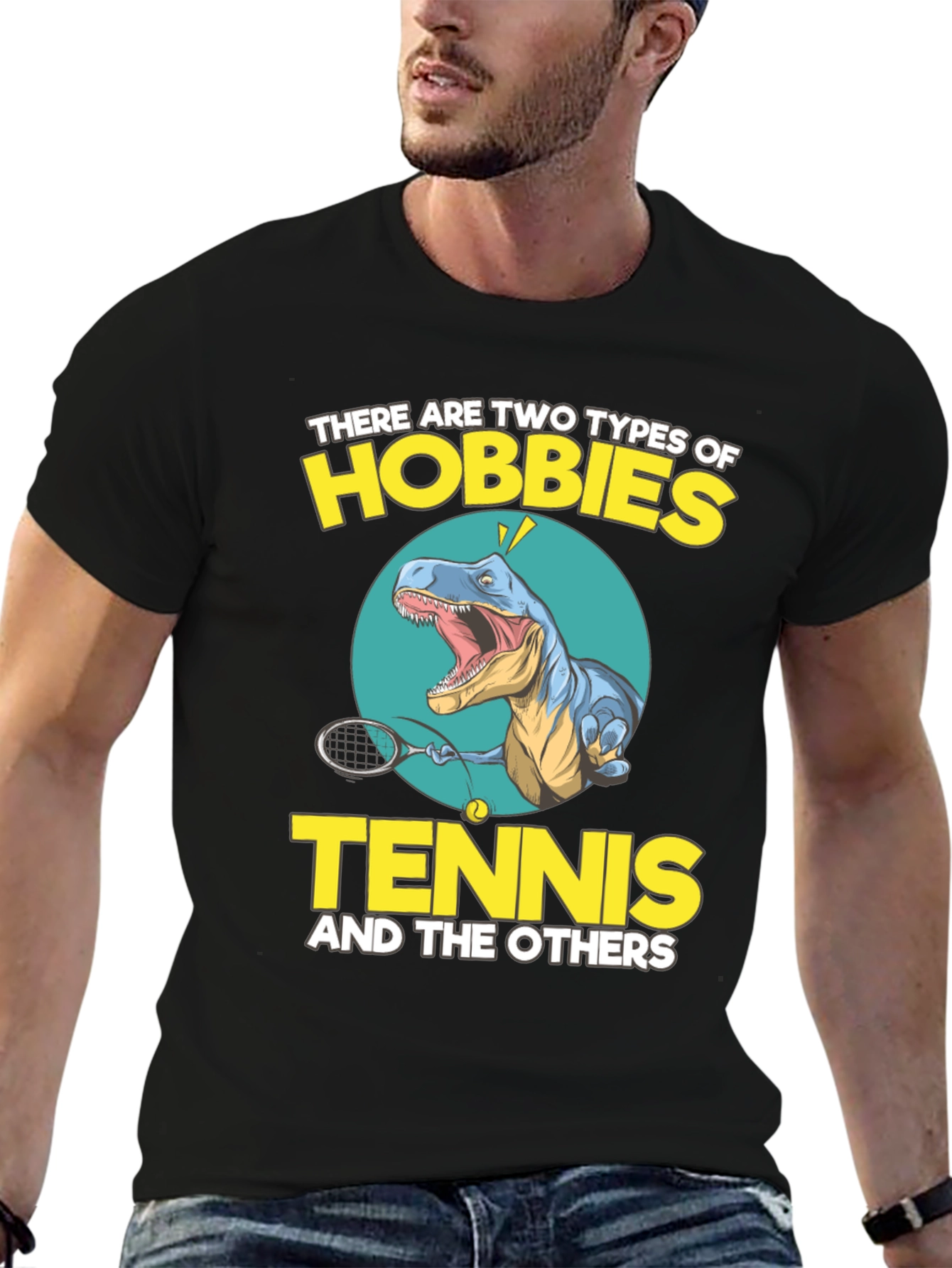Black Tennis Dinosaur Graphic Tee - Funny Hobby Shirt view 6