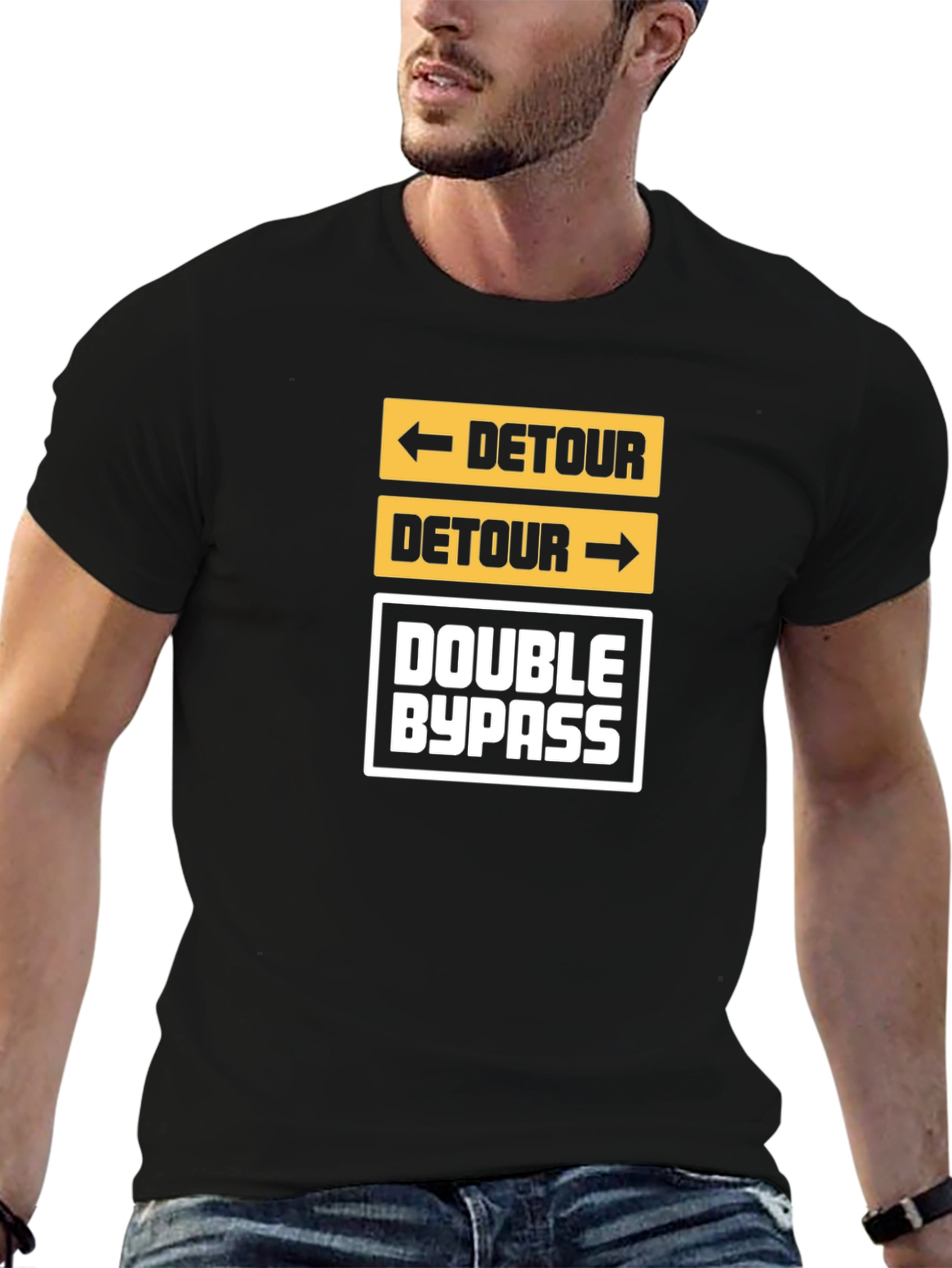 Black Detour Double Bypass Graphic Tee - Funny Road Signs Shirt view 6