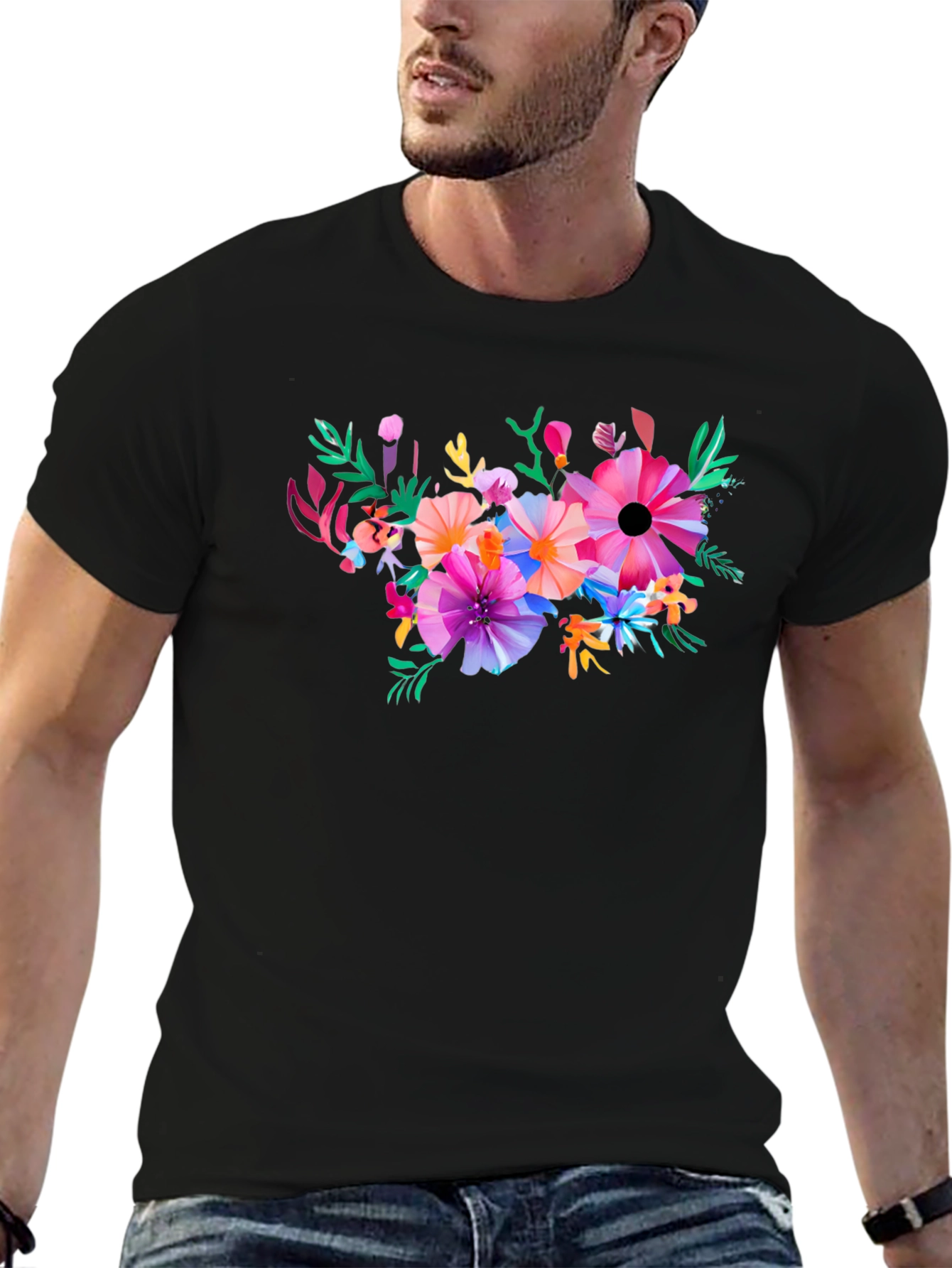Black Floral Graphic Black T-Shirt view 6
