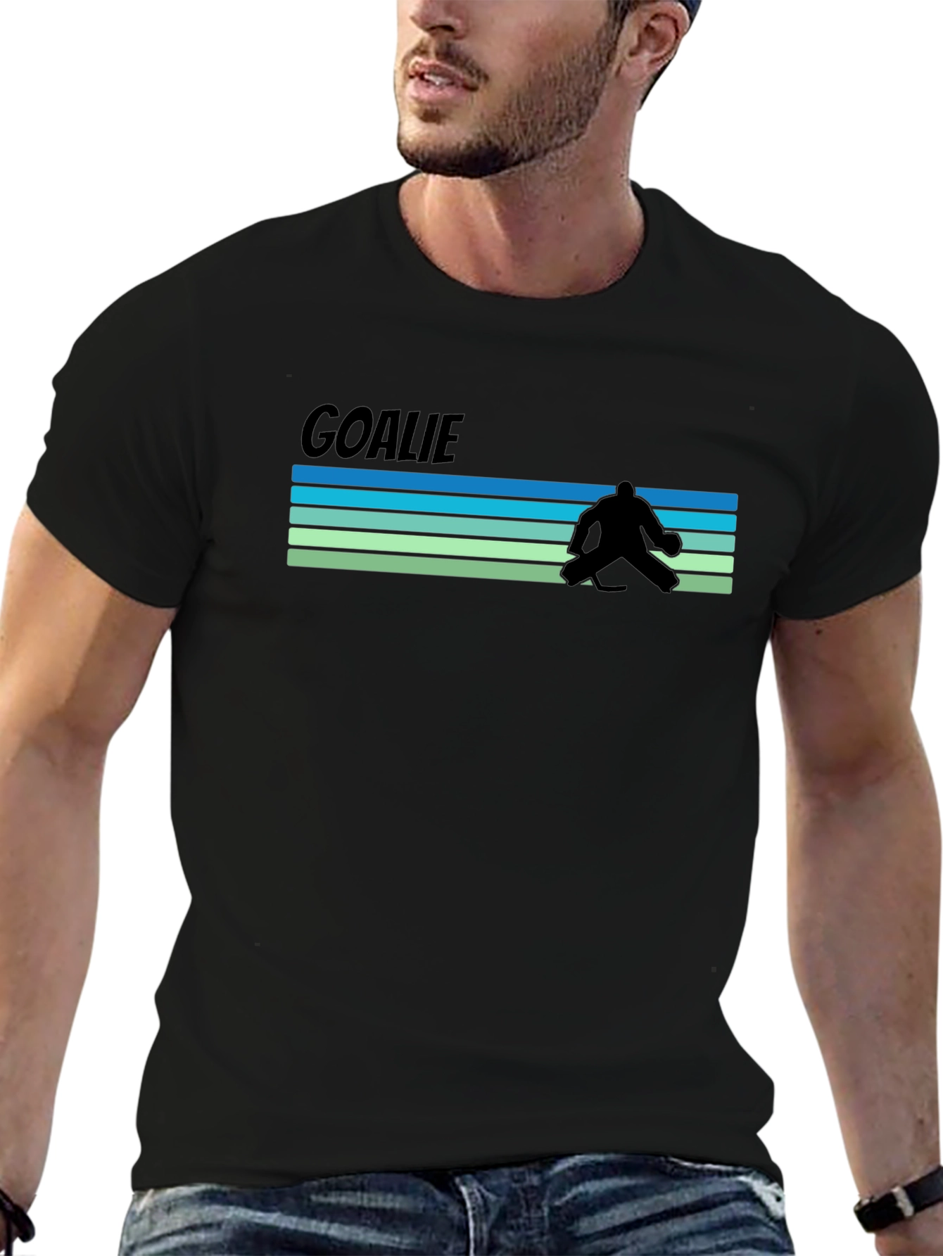 Black Goalie Retro T-Shirt - Hockey Fan Tee view 6