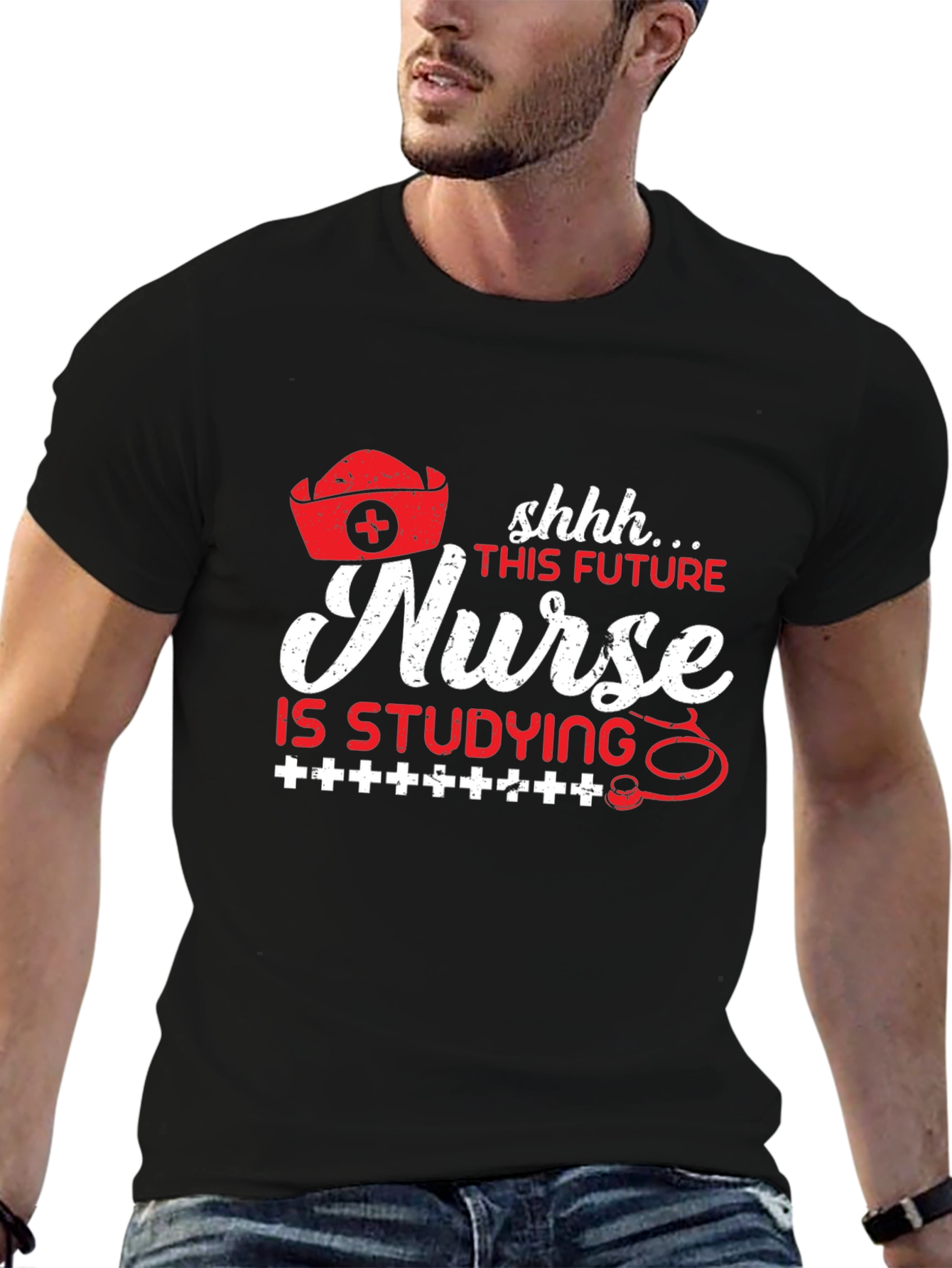 Black Future Nurse Studying Black T-Shirt view 6