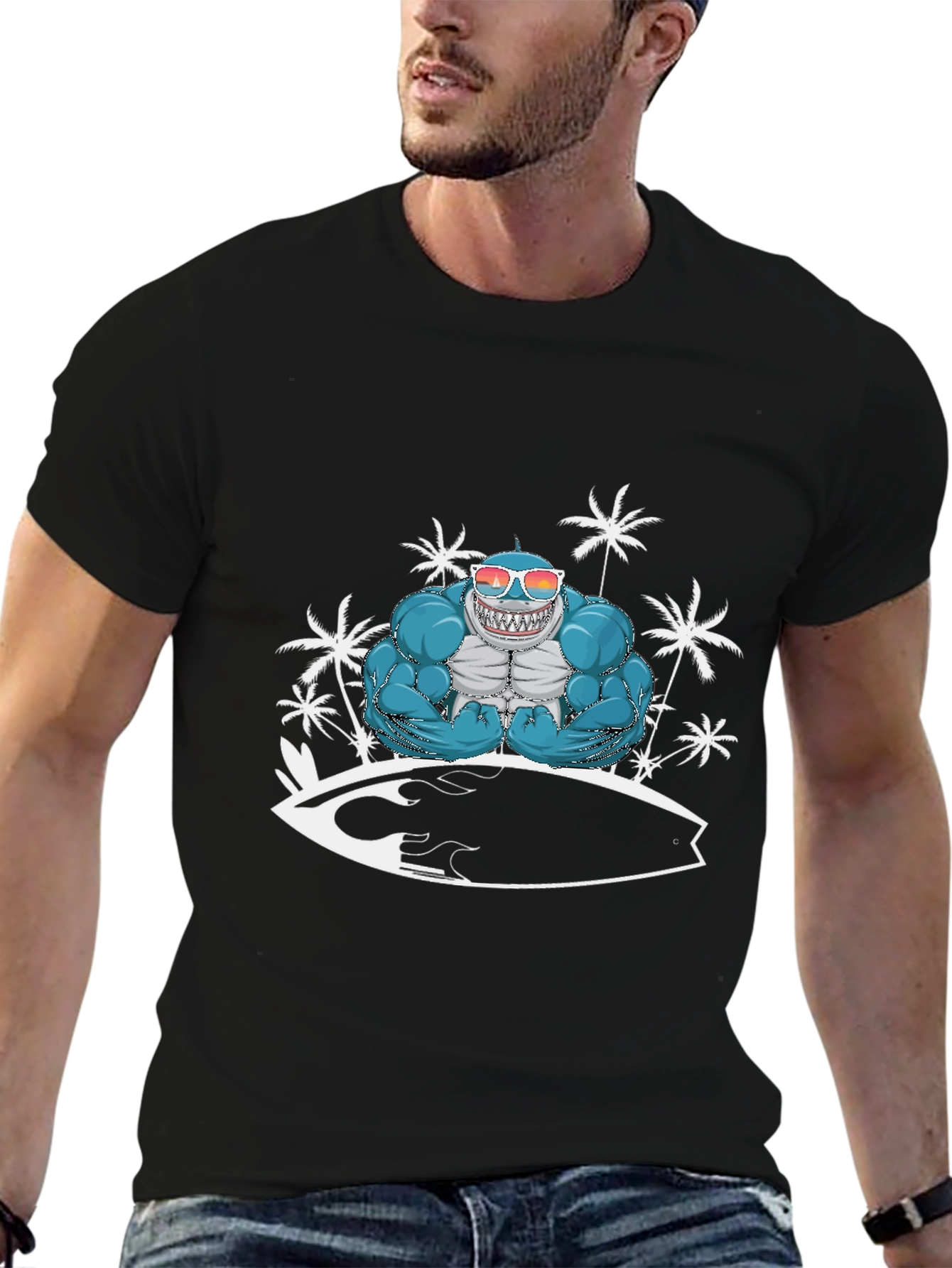 Black Shark Surf T-Shirt: Beach Muscle Graphic Tee view 6