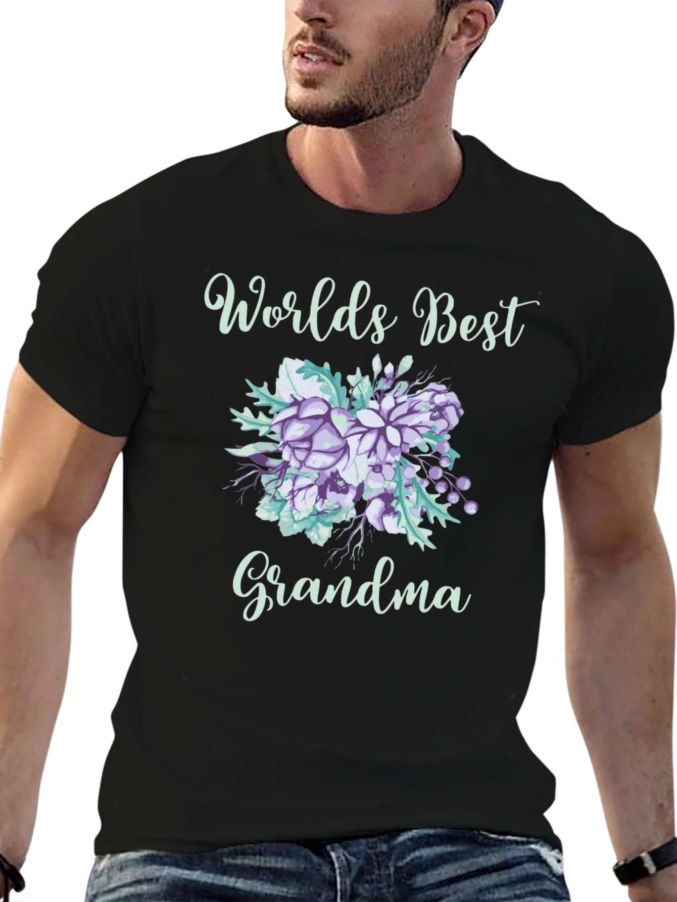 Black World's Best Grandma Floral T-Shirt view 6