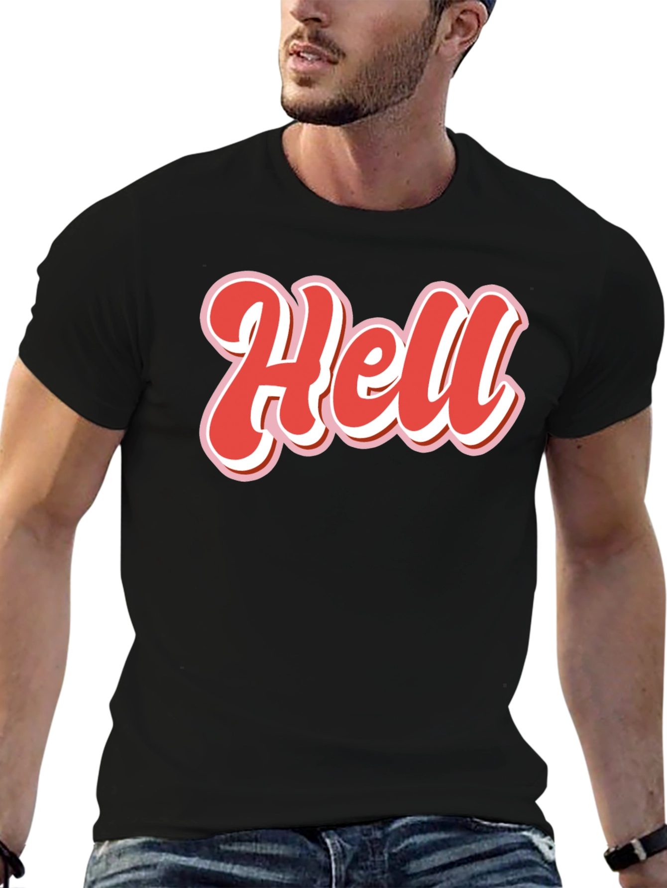Black Retro "Hell" Graphic Tee - Black Cotton Blend Shirt view 6