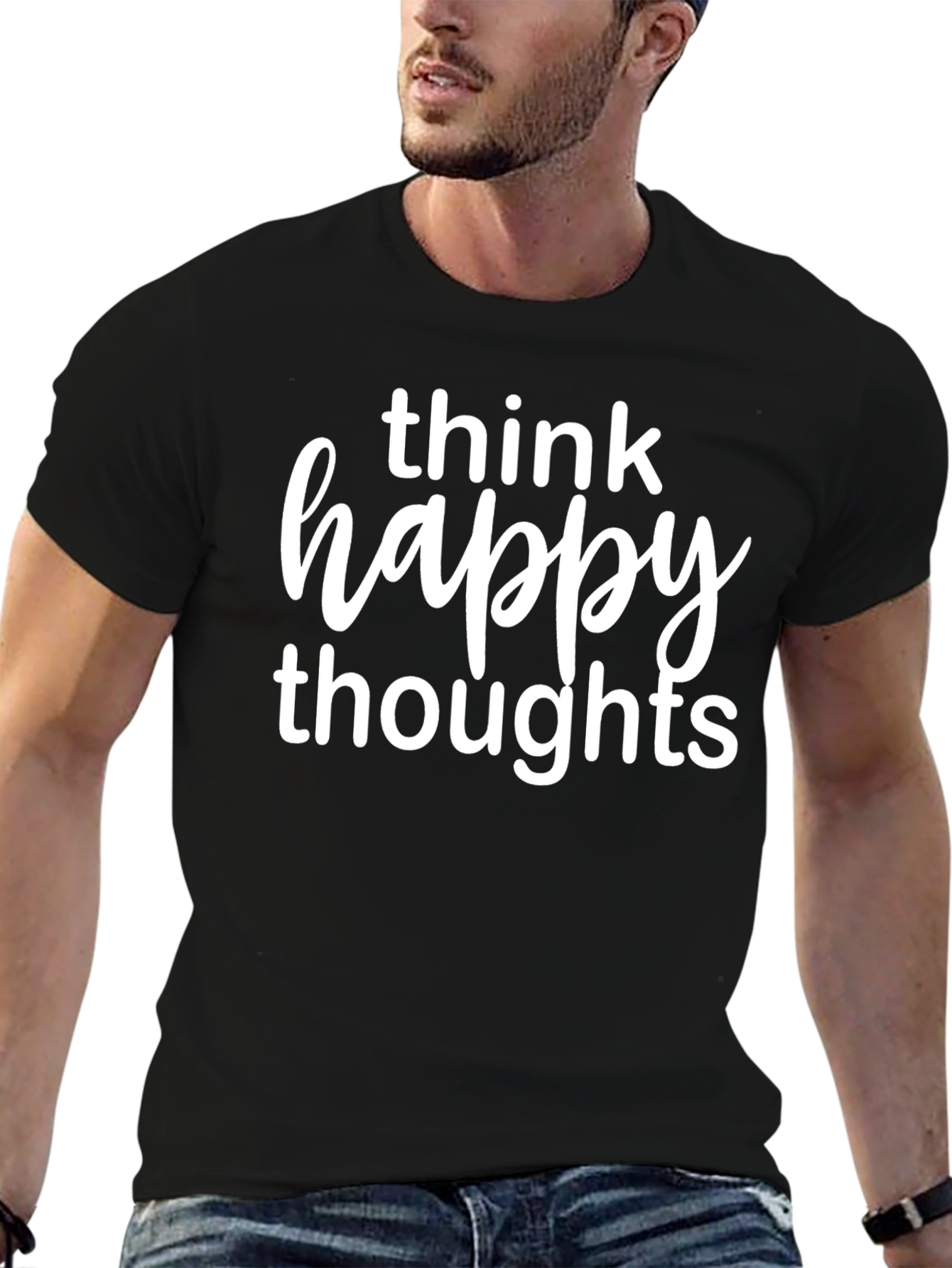 Black Think Happy Thoughts Graphic Tee view 6