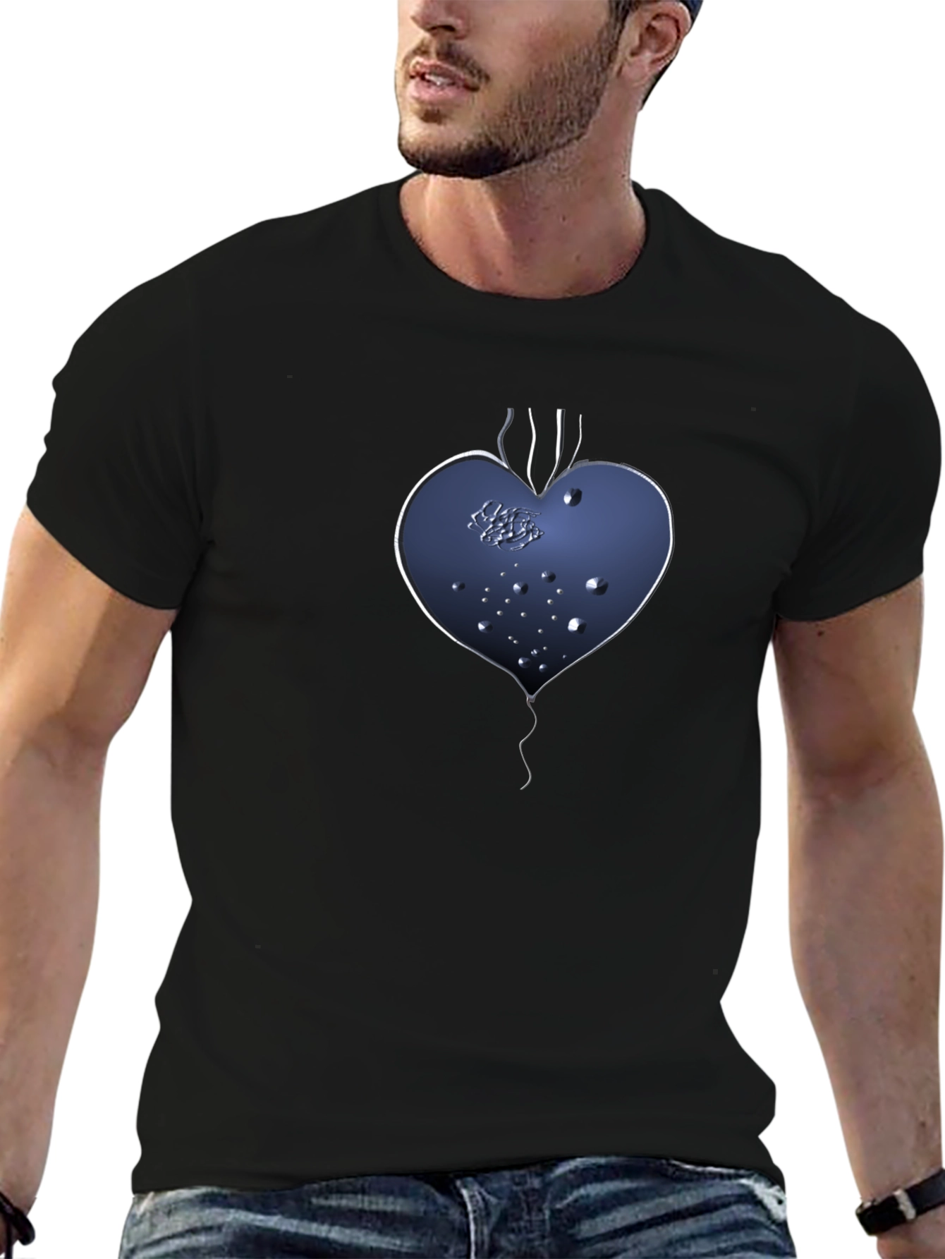 Black Abstract Heart Graphic Tee - Men's Black Shirt view 6