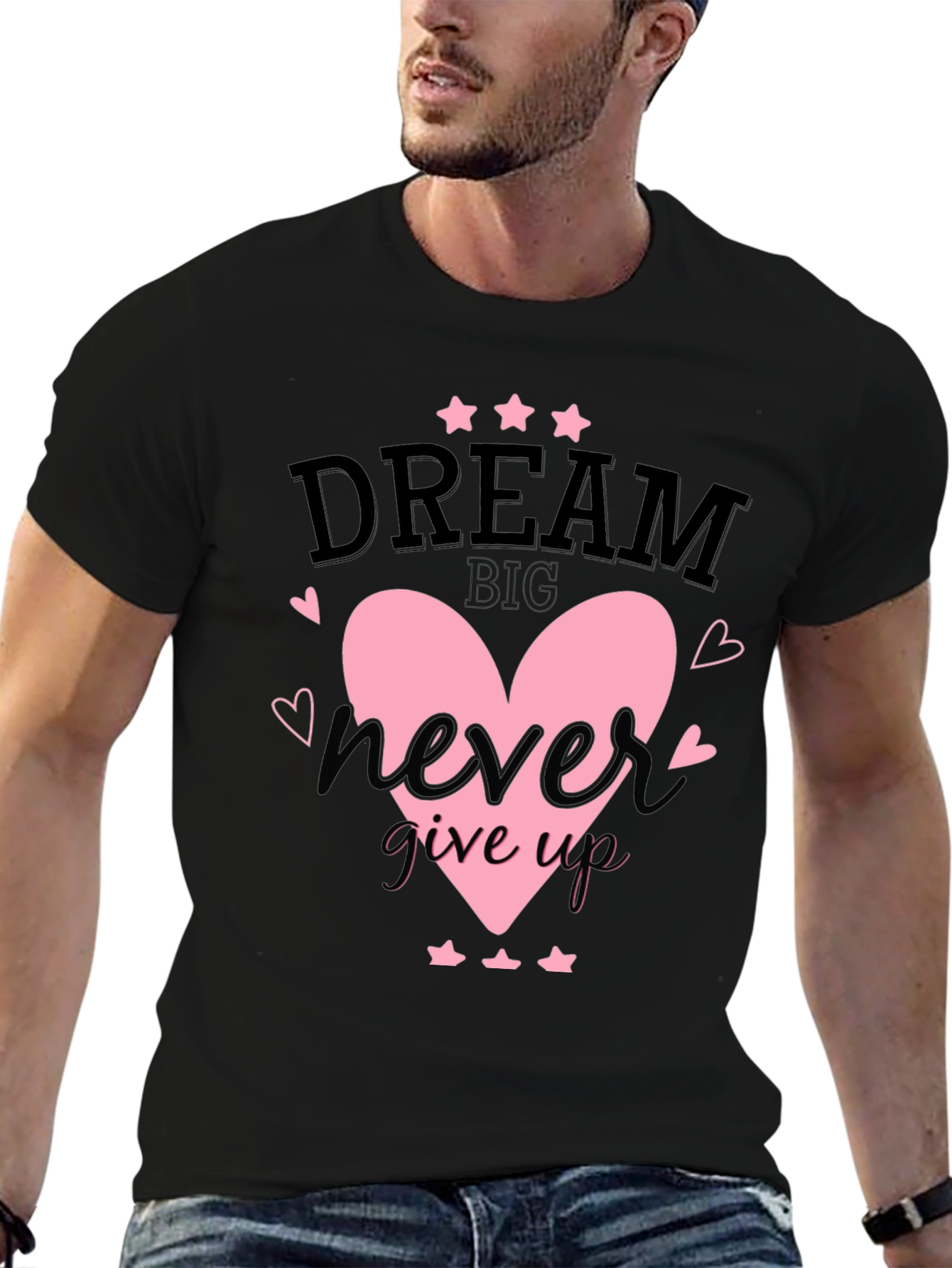 Black Dream Big T-Shirt Never Give Up Heart Star Design view 6