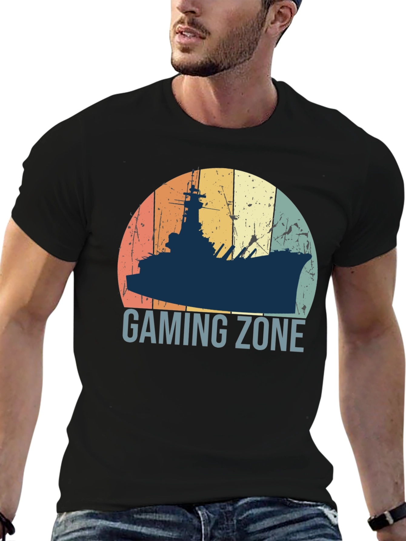 Black Gaming Zone Battleship T-Shirt - Retro Style view 6