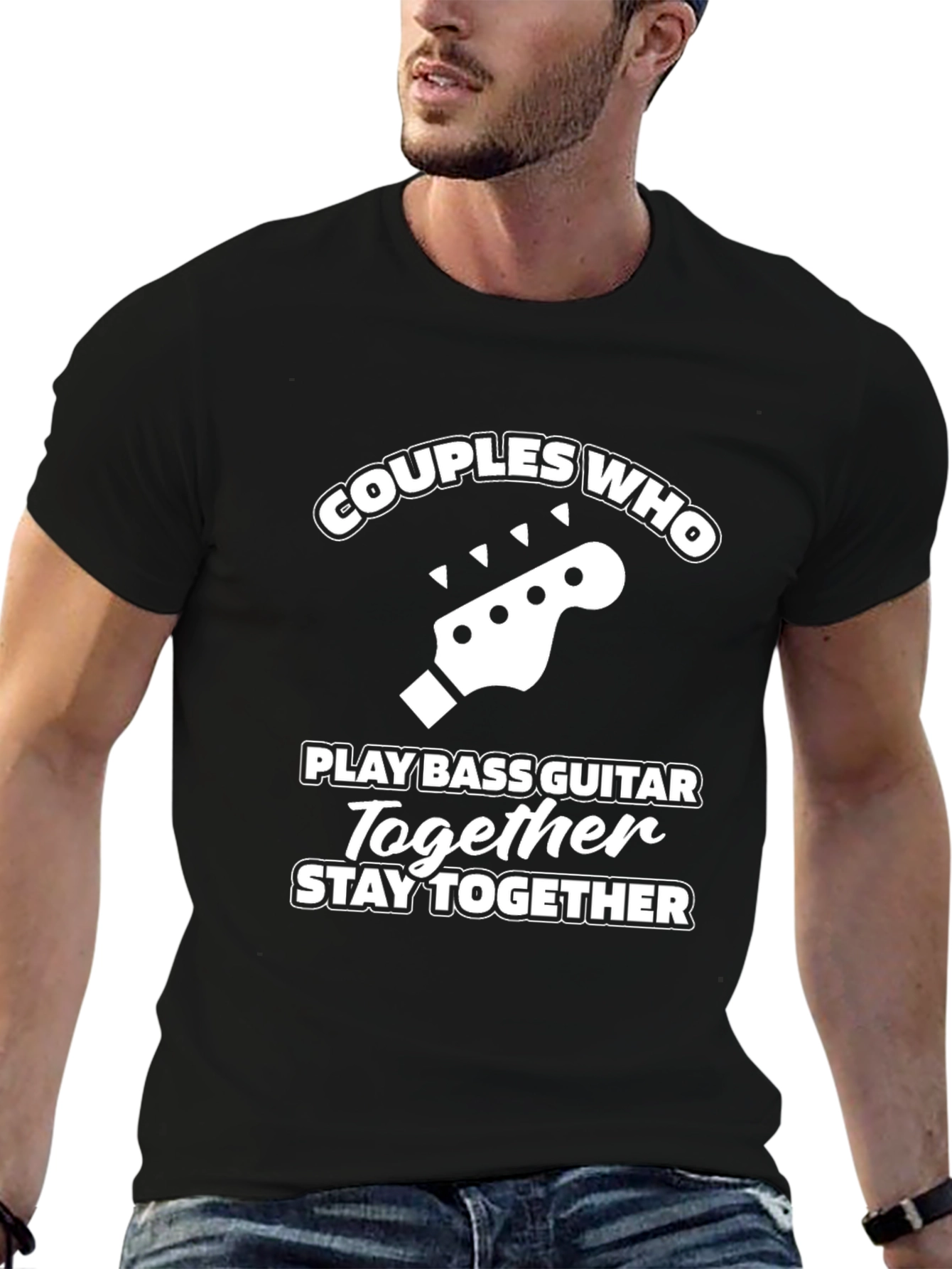 Black Couples Bass Guitar T-Shirt: Stay Together! view 6