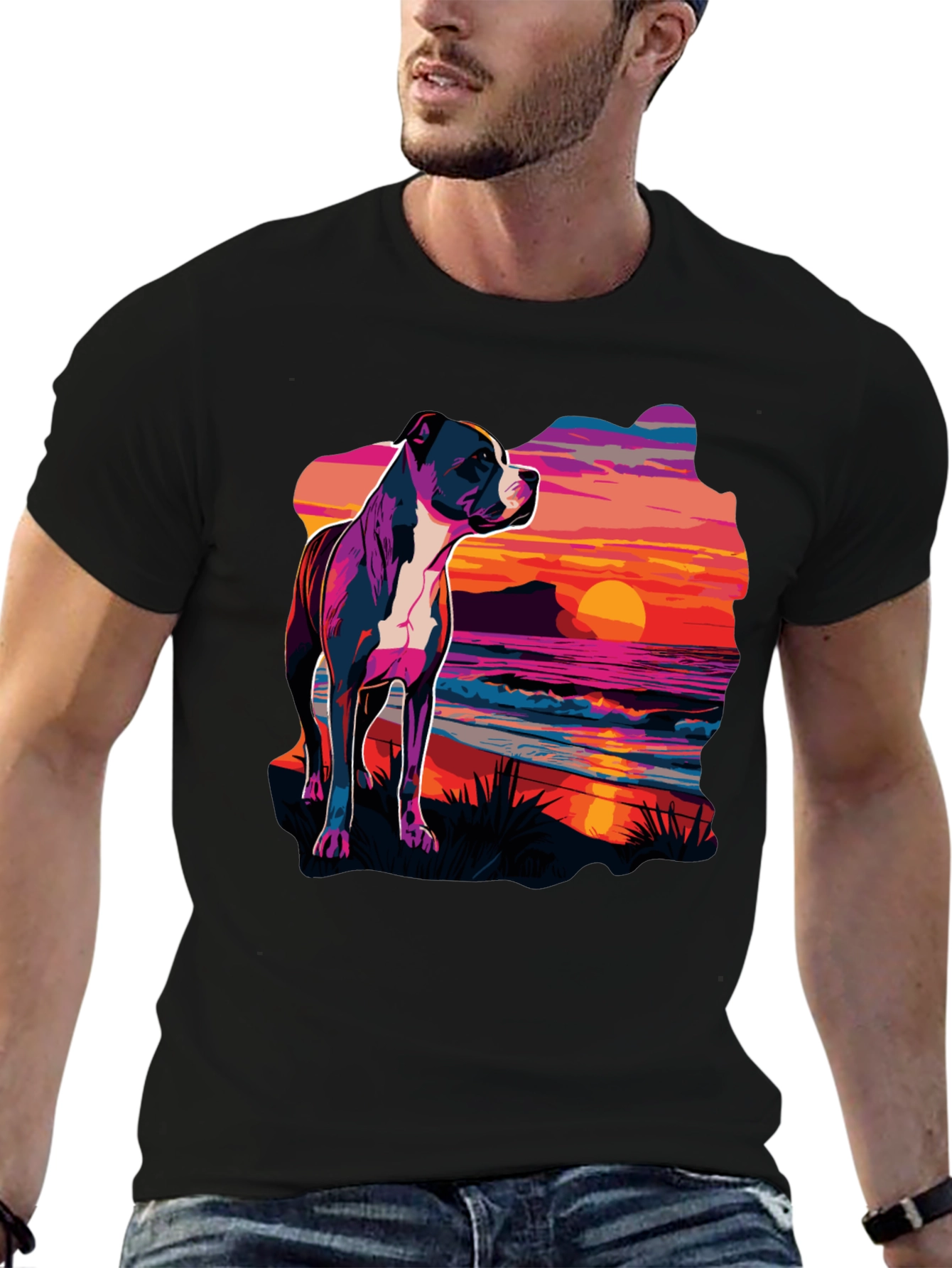 Black Sunset Pitbull Graphic Tee - Cool Dog Lover Shirt view 6