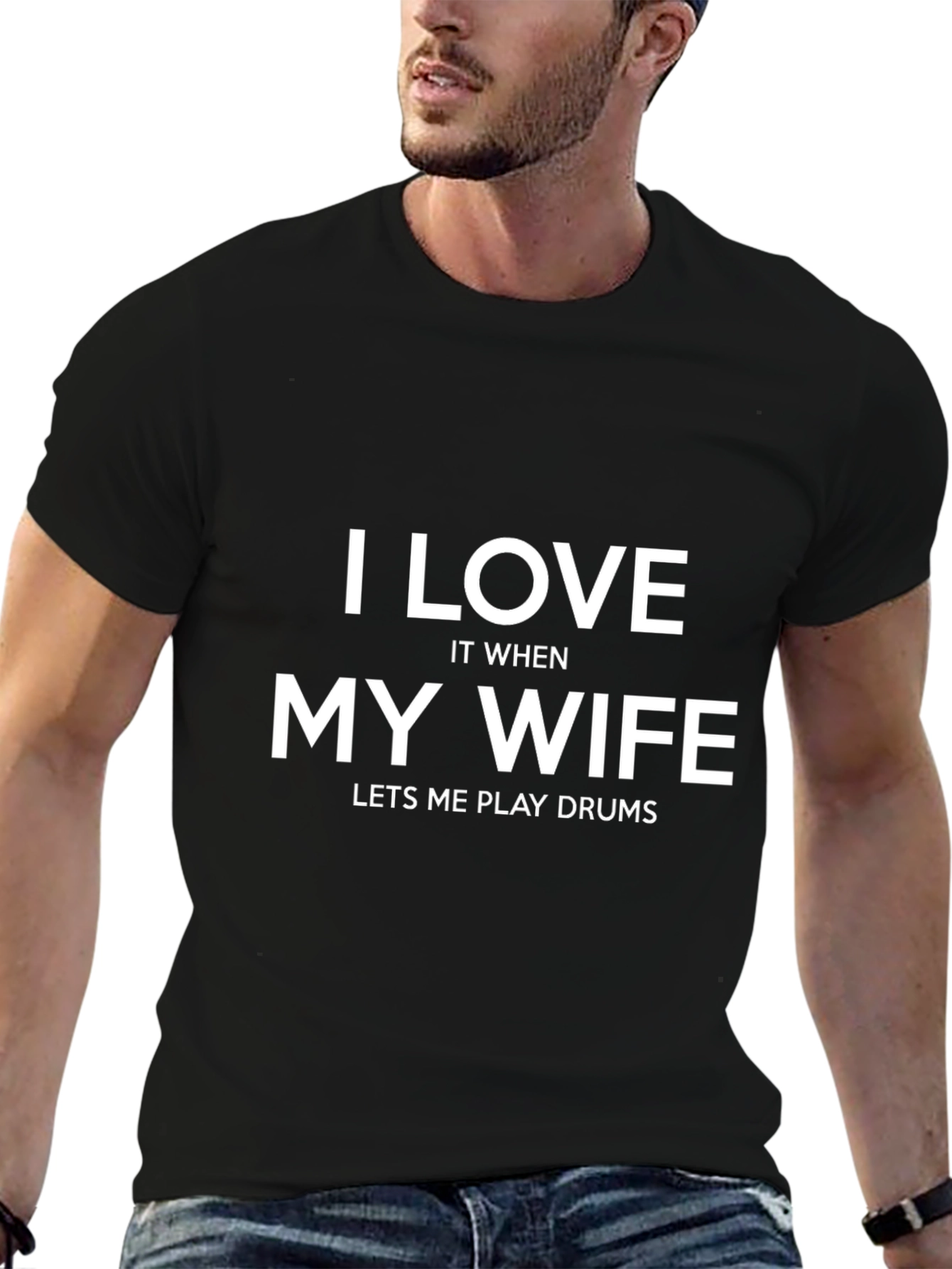 Black I Love My Wife Drums T-Shirt Funny Musician Tee view 6