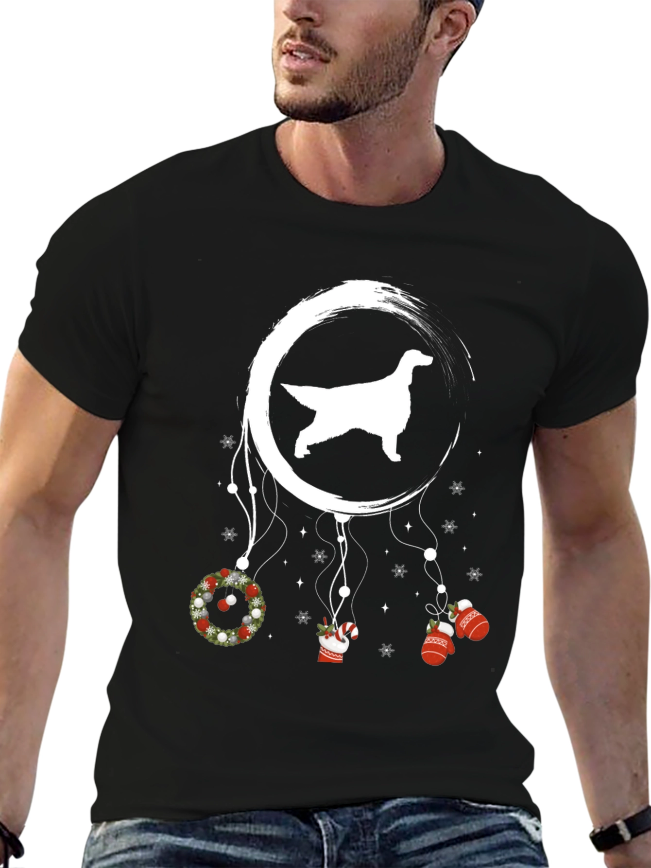 Black Dog Silhouette Christmas Dreamcatcher Tee view 6