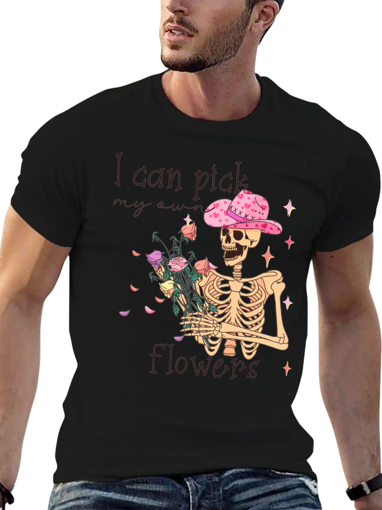 Black I Can Pick My Own Flowers T-Shirt view 6