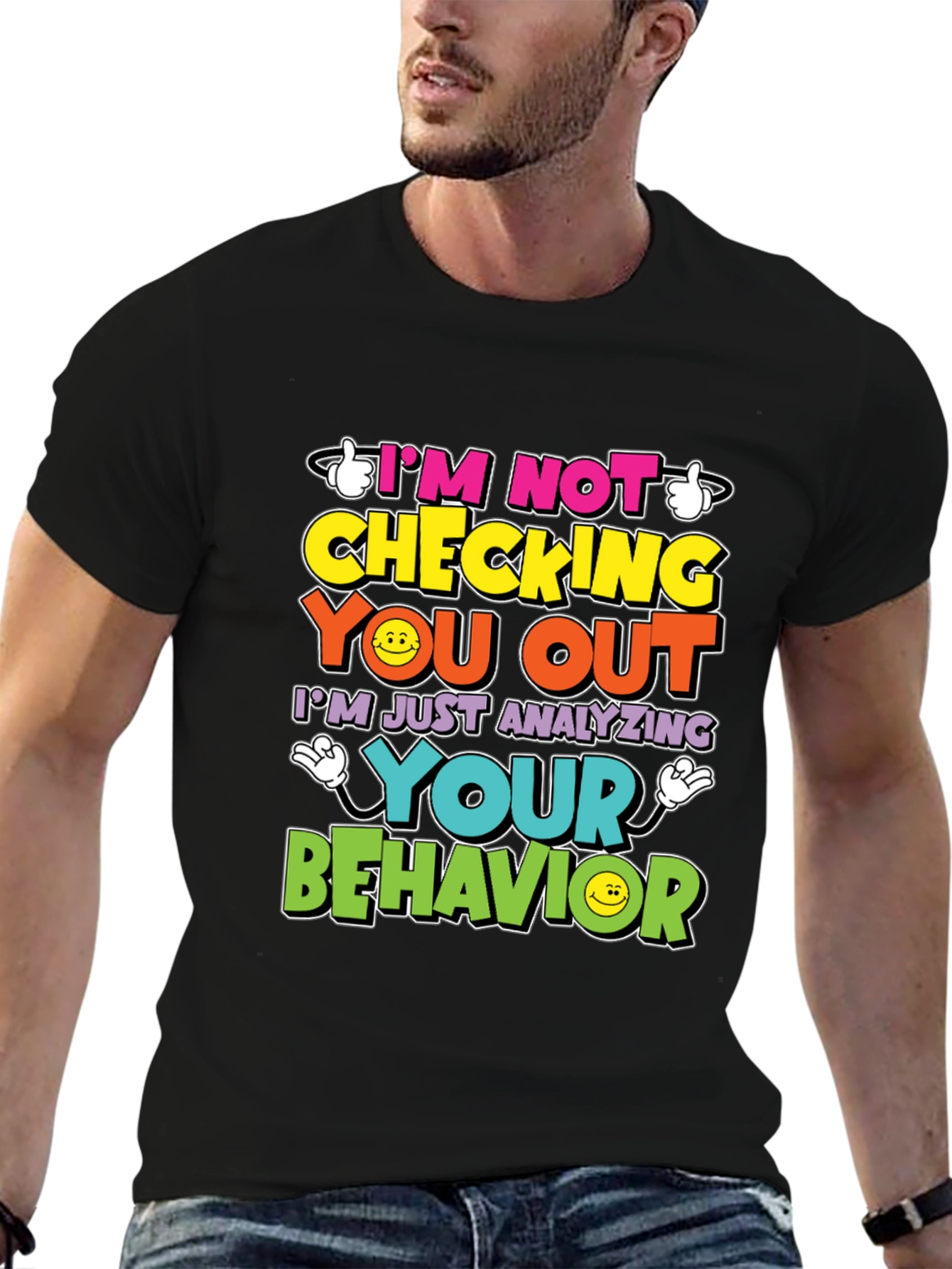Black Funny Psychology T-Shirt - I'm Not Checking You Out view 6
