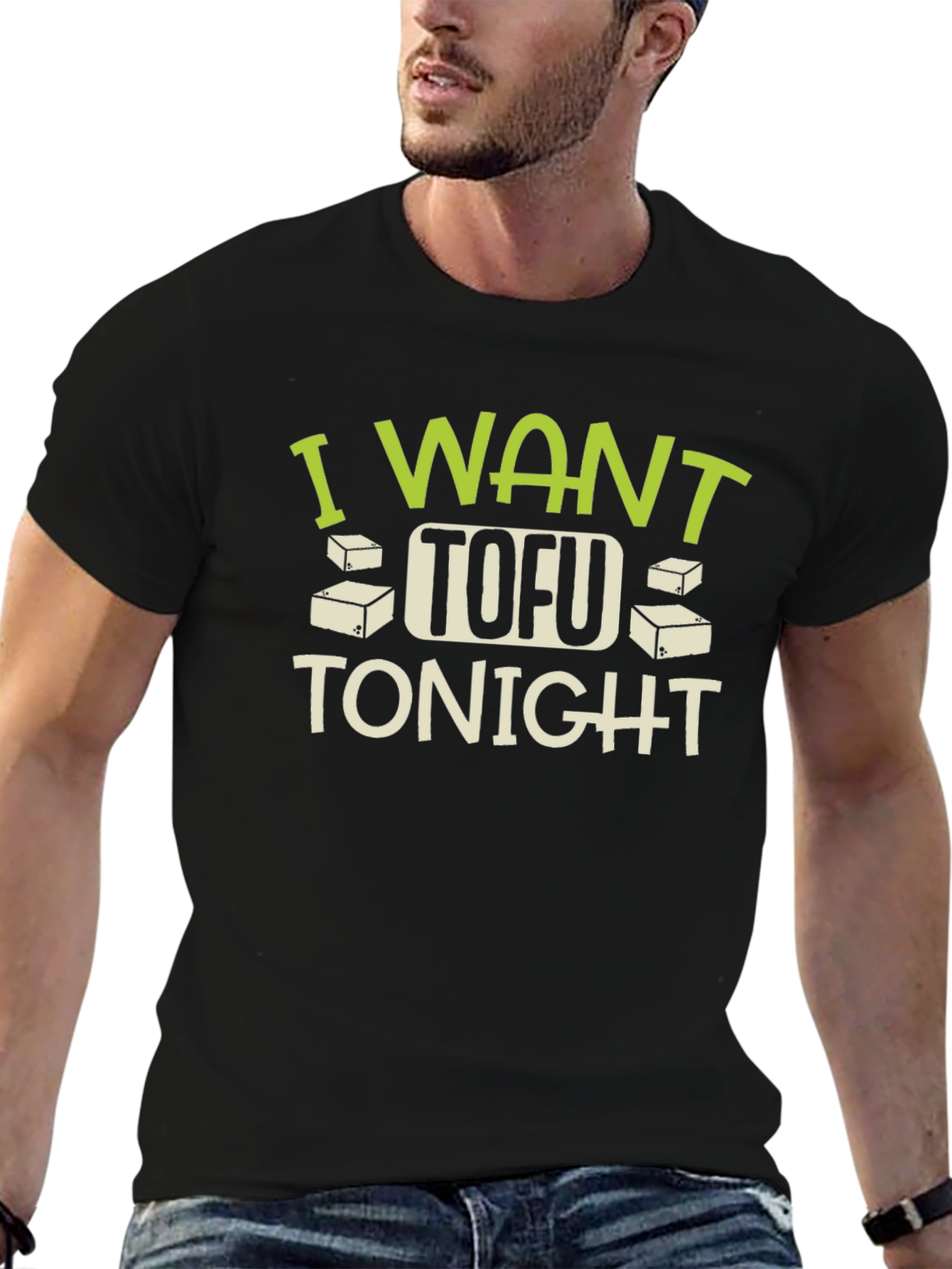 Black I Want Tofu Tonight T-Shirt - Funny Vegan Tee view 6