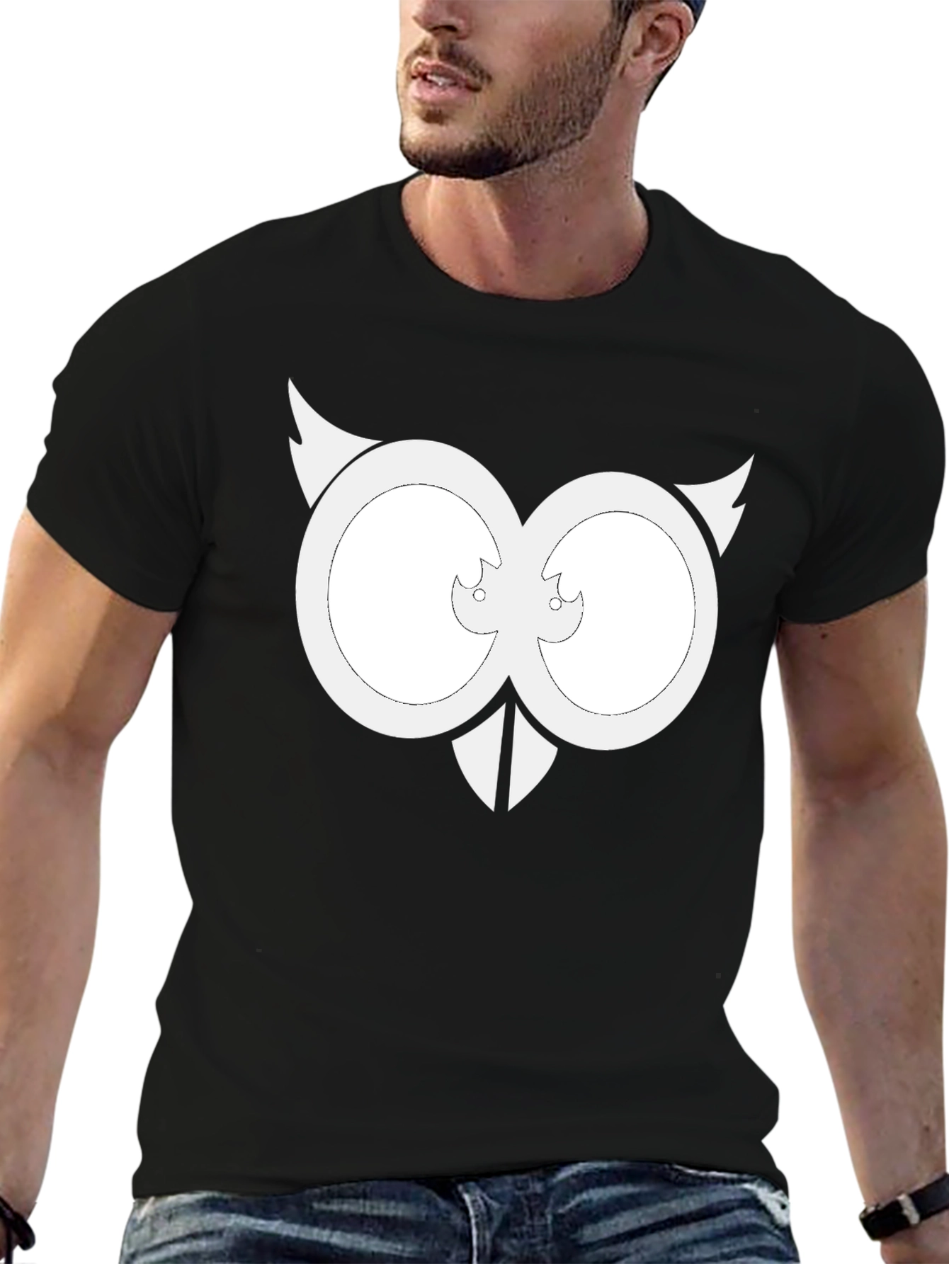 Black Cool Owl Eyes Graphic Black T-Shirt view 6