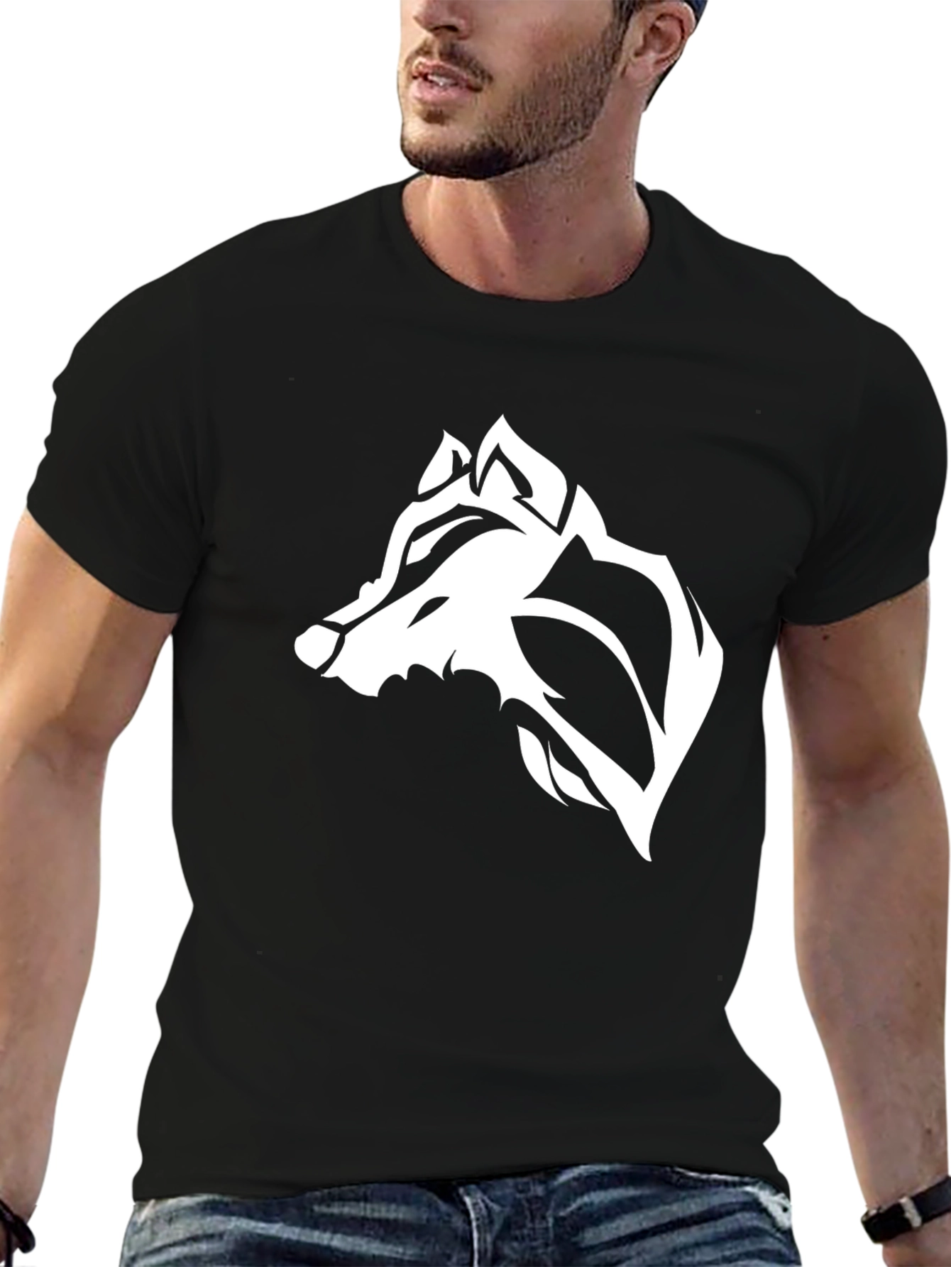 Black Men's Black Wolf Graphic Tee - Stylish Casual Wear view 6
