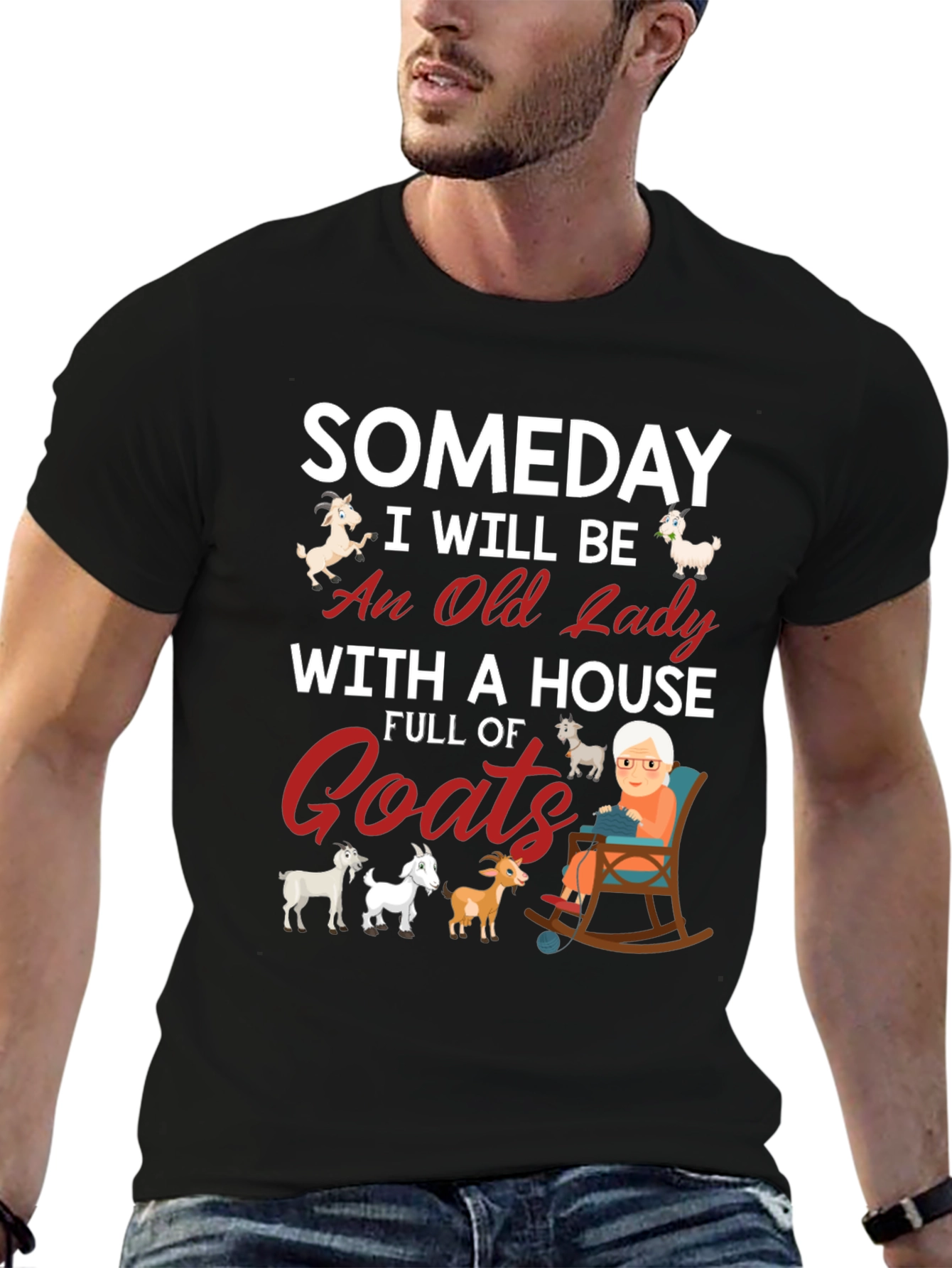 Black Someday Old Lady with Goats T-Shirt view 6
