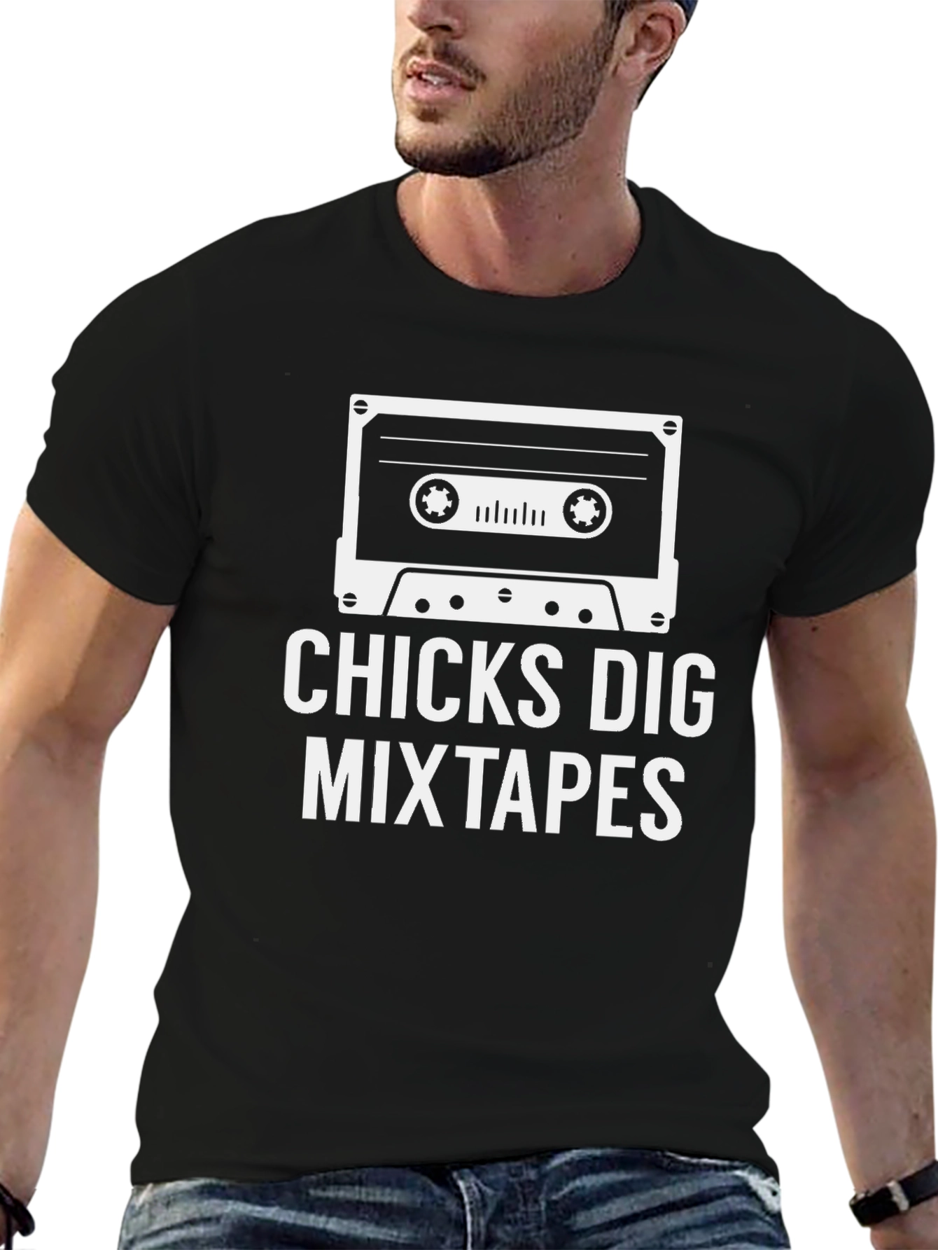 Black Chicks Dig Mixtapes Black T-Shirt Retro Music Cool Design view 6