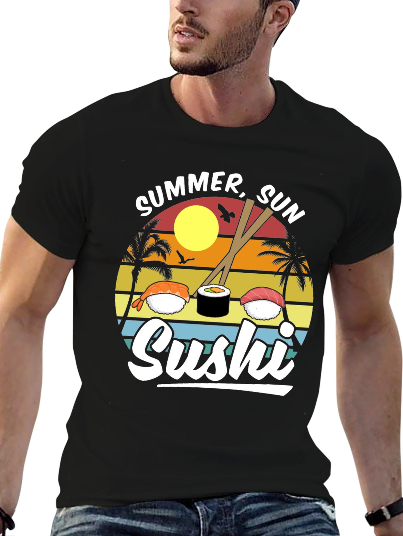Black Summer Sun Sushi Graphic Tee view 6