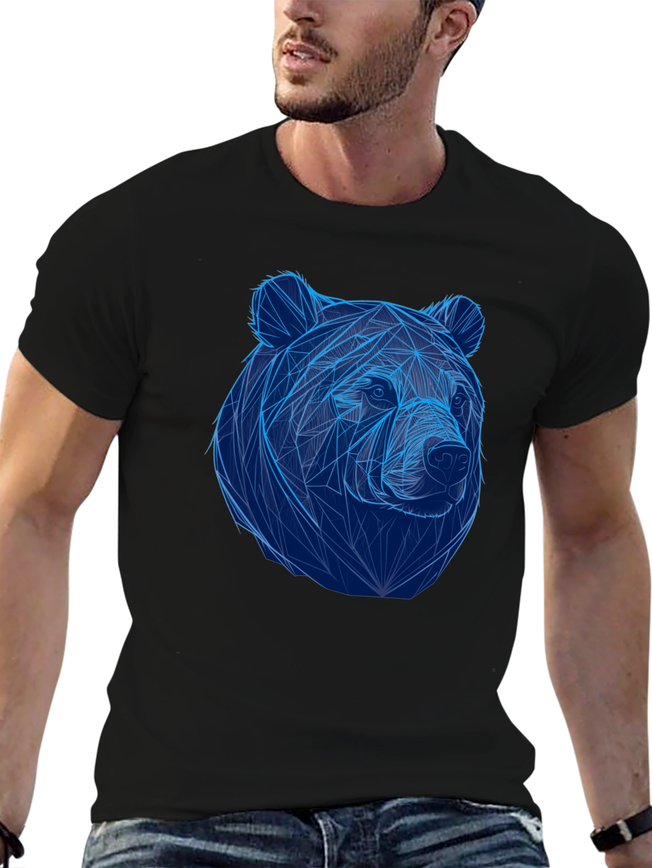 Black Geometric Bear Graphic Tee - Cool Animal Design view 6