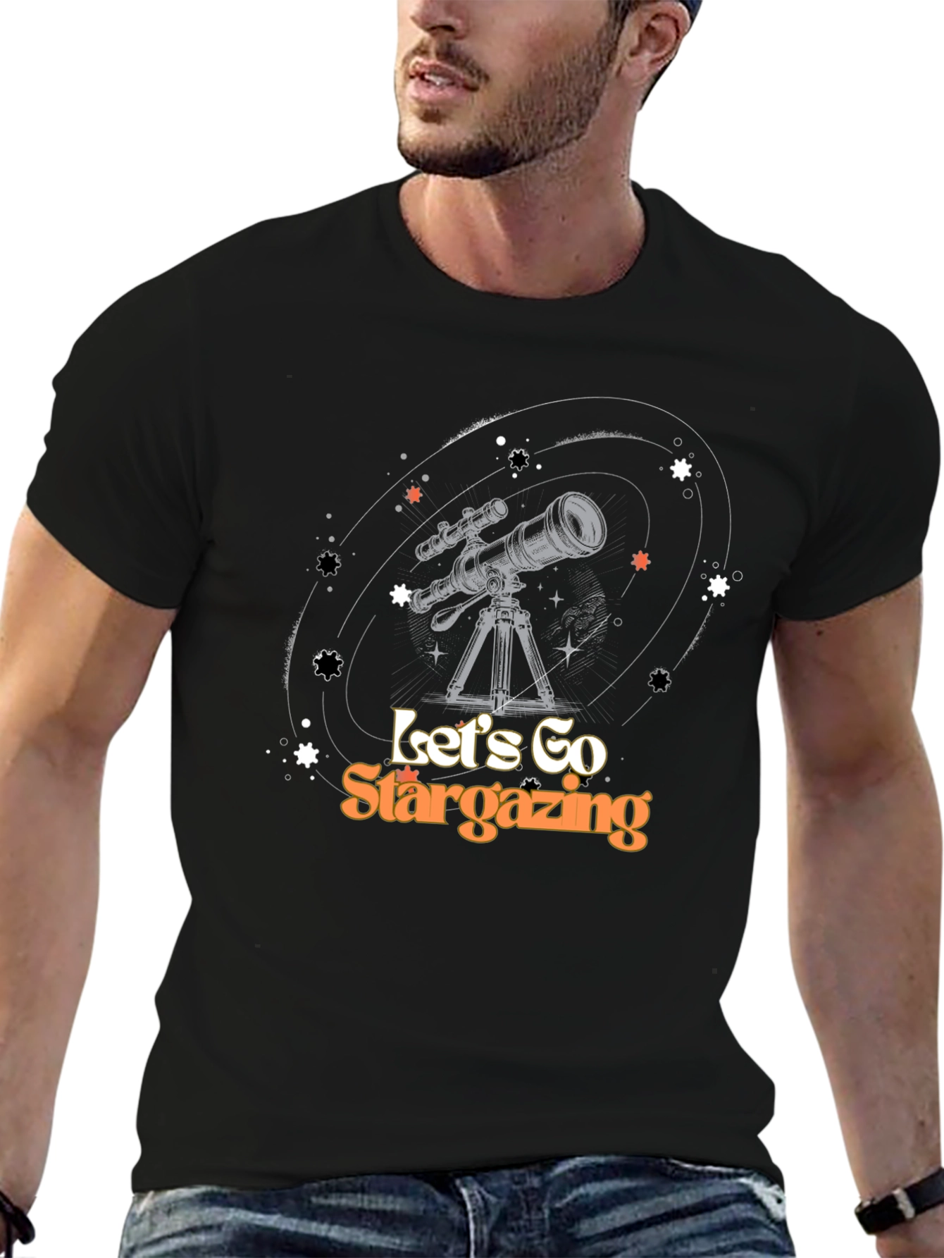 Black Stargazing Graphic Tee - Astronomy Lover Shirt view 6