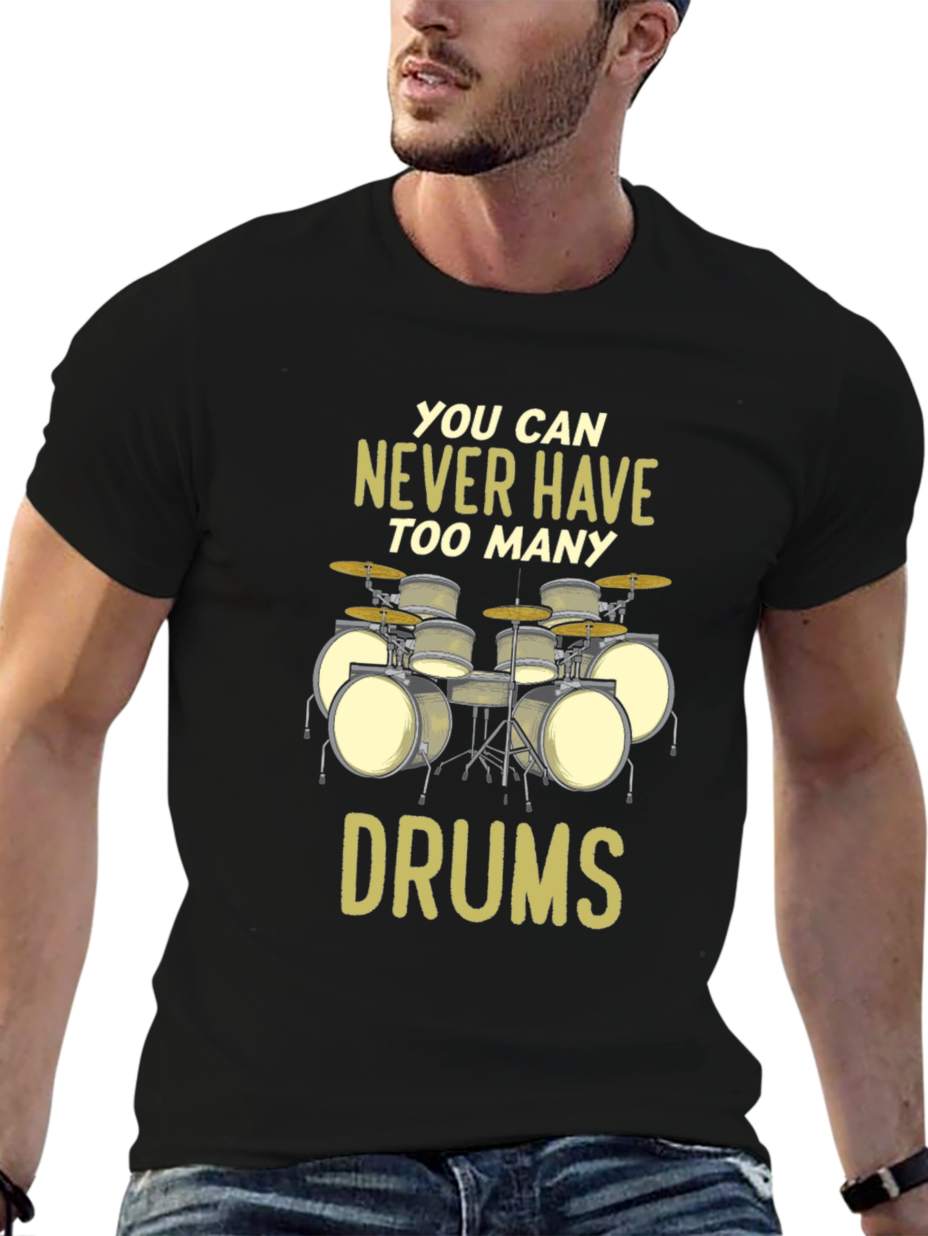 Black Drummer T-Shirt - You Can Never Have Too Many Drums view 6