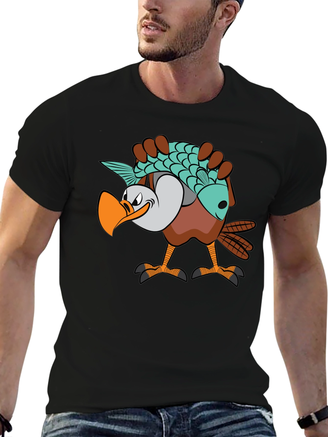 Black Funny Eagle Carrying Fish Graphic T-Shirt view 6