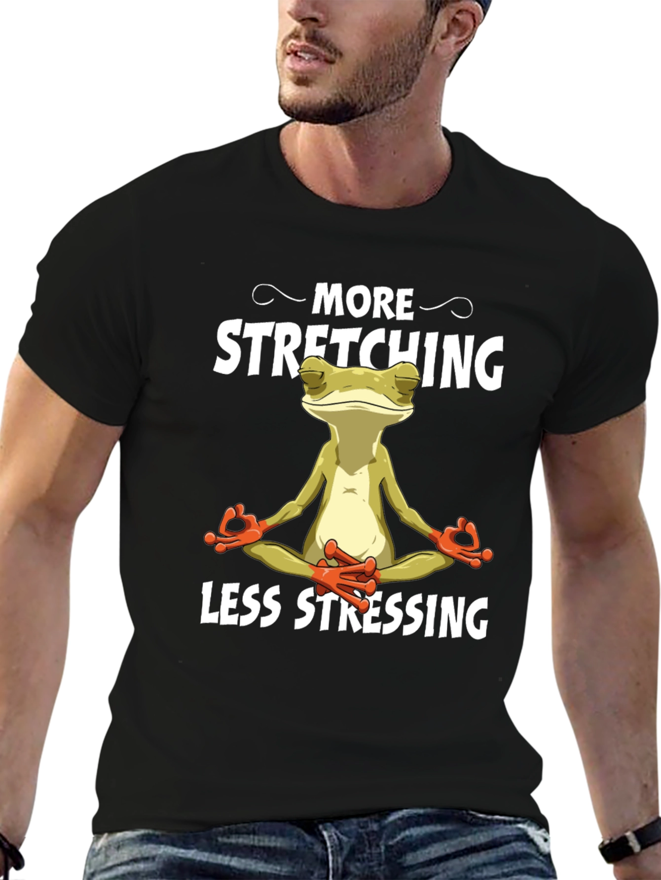 Meditating Frog T-Shirt: More Stretching, Less Stressing - 6