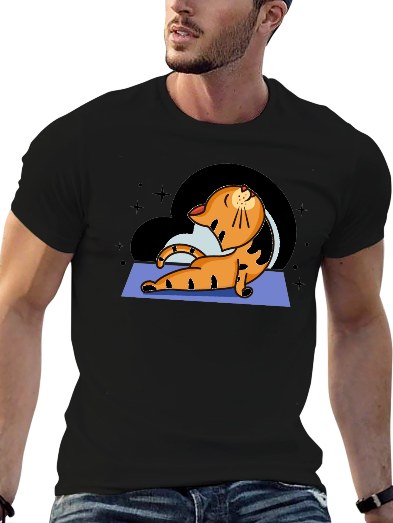 Black Yoga Cat Graphic T-Shirt view 6