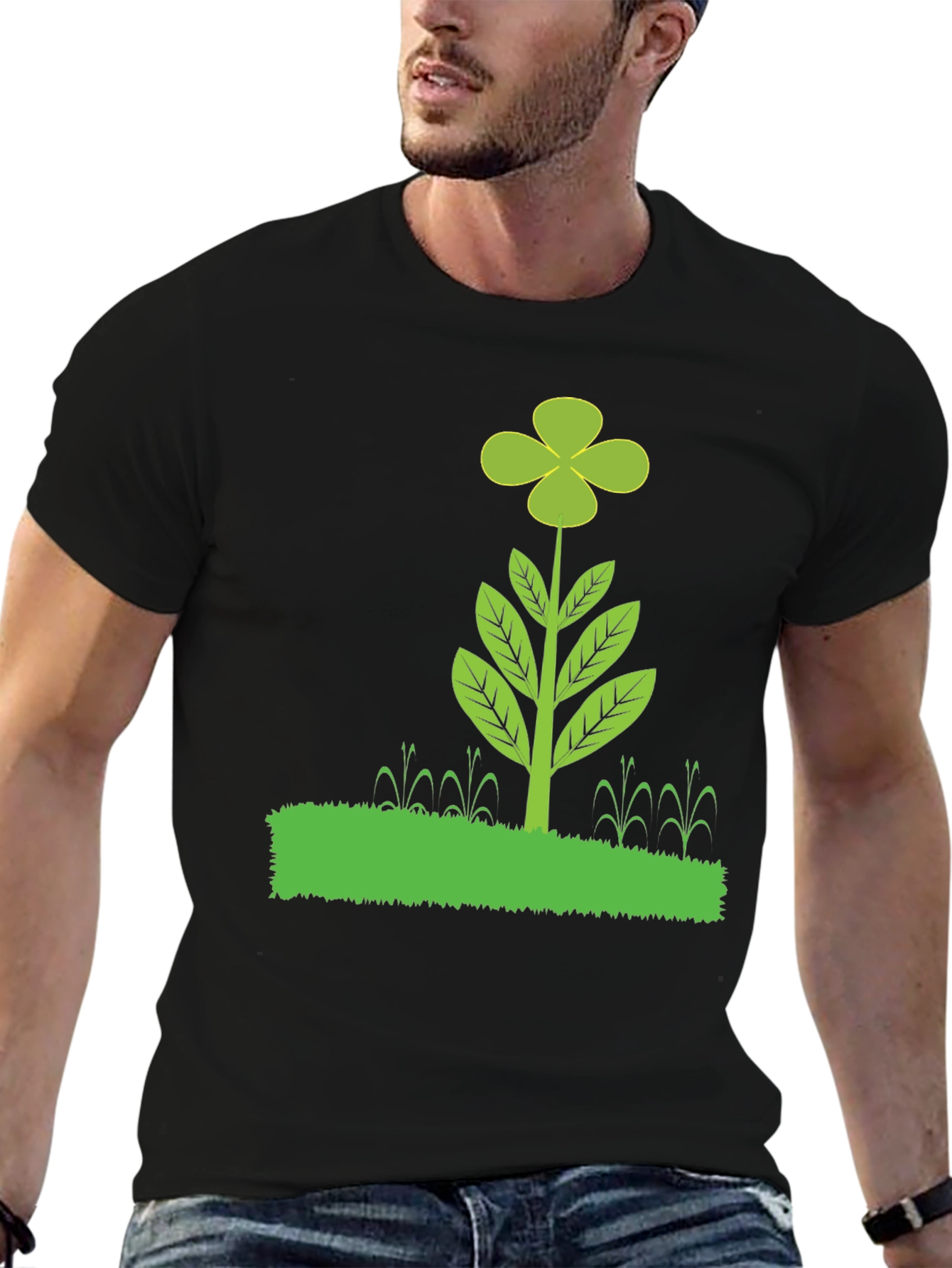 Black Clover Plant Graphic T-Shirt - Black Cotton Blend view 6