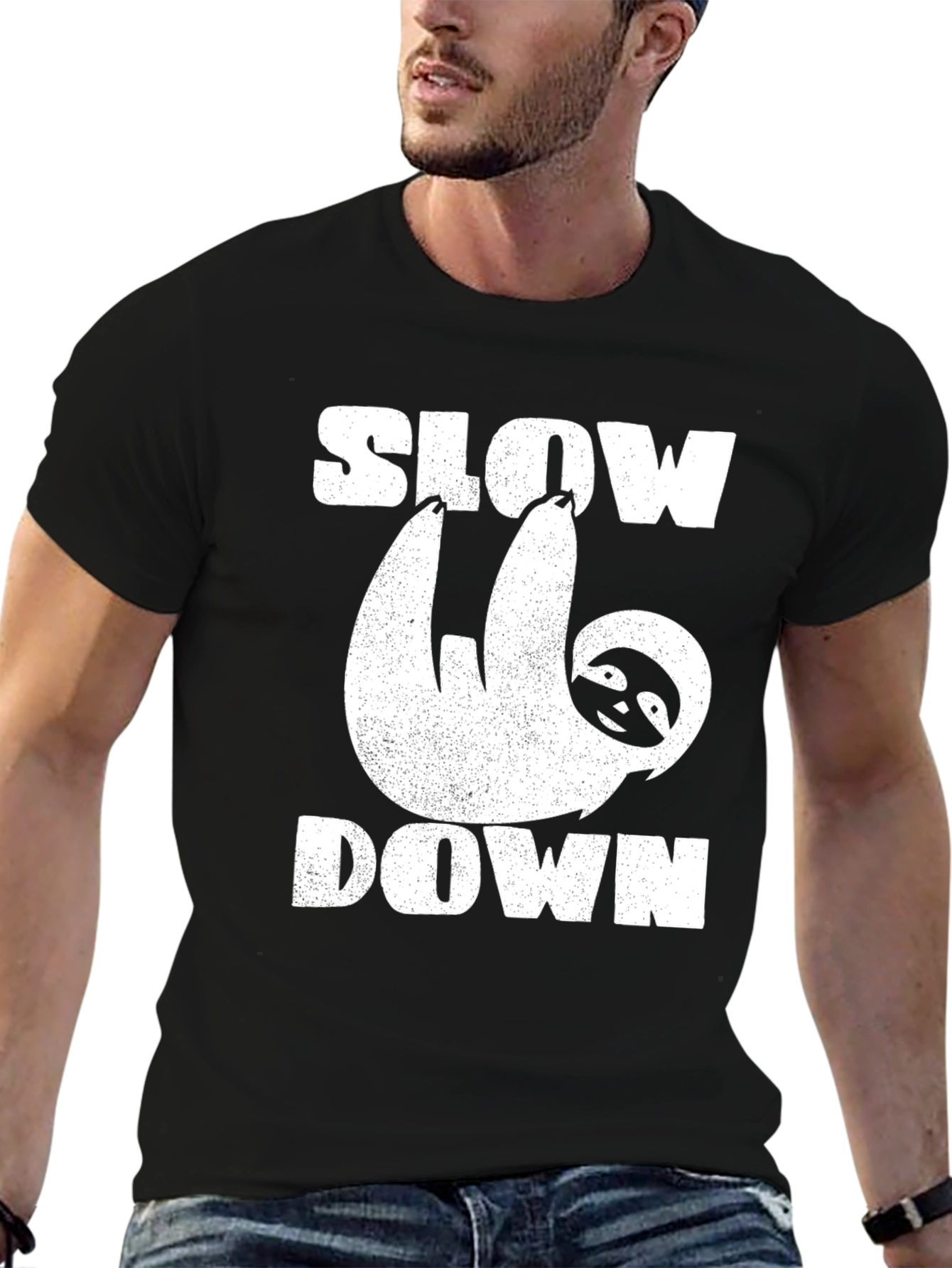 Black Slow Down Sloth Graphic T-Shirt view 6