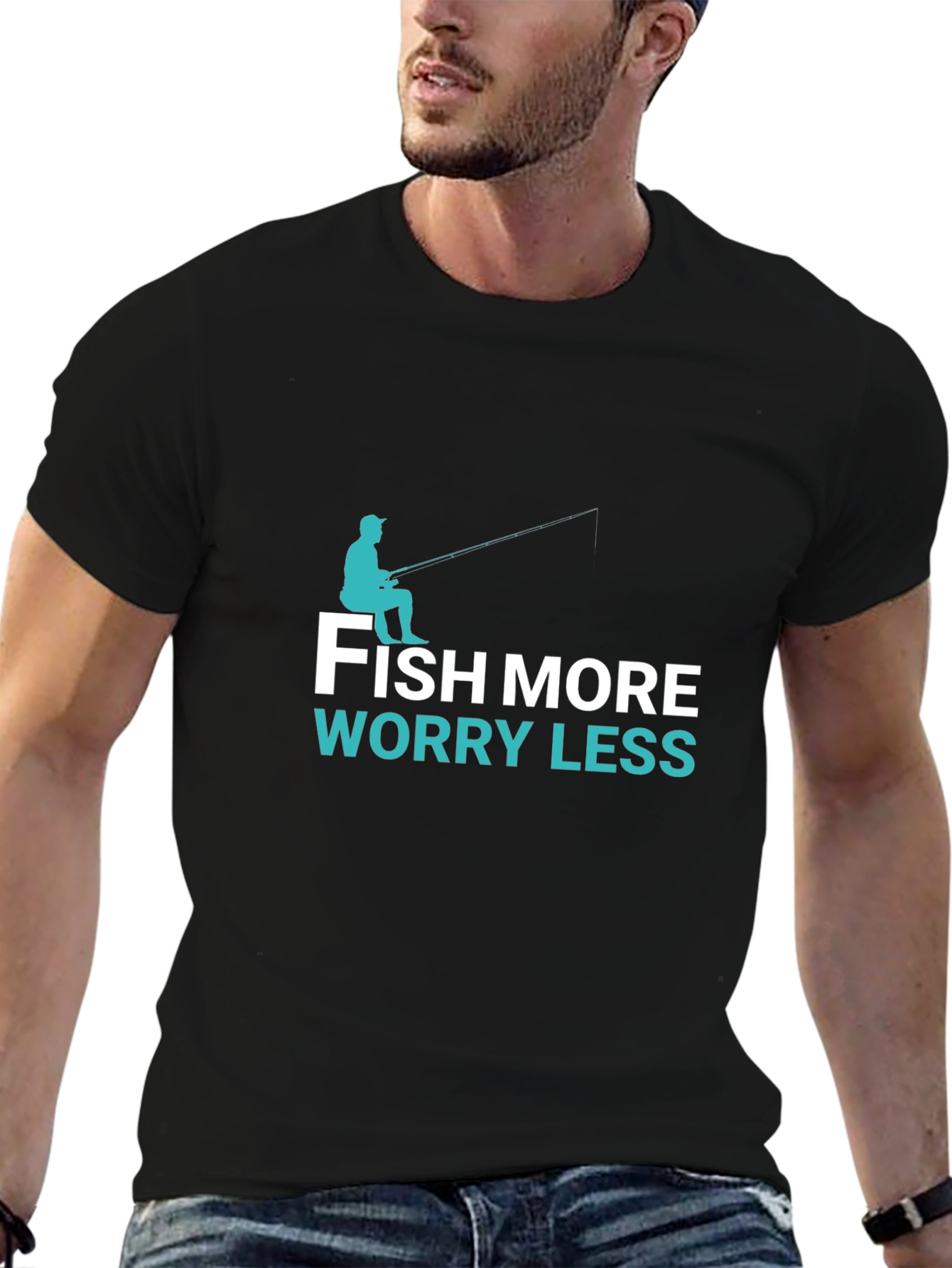 Black Fish More Worry Less T-Shirt - Angler Tee view 6