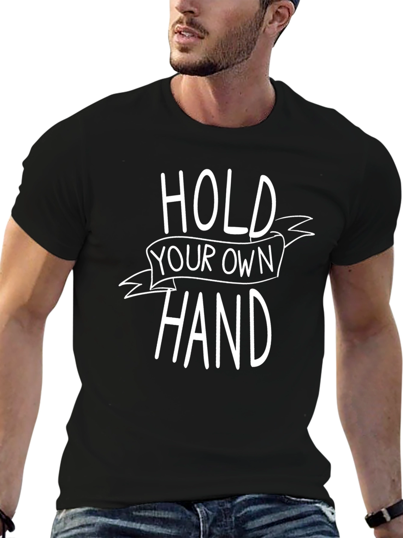 Black Hold Your Own Hand Graphic Tee - Black Cotton T-Shirt view 6
