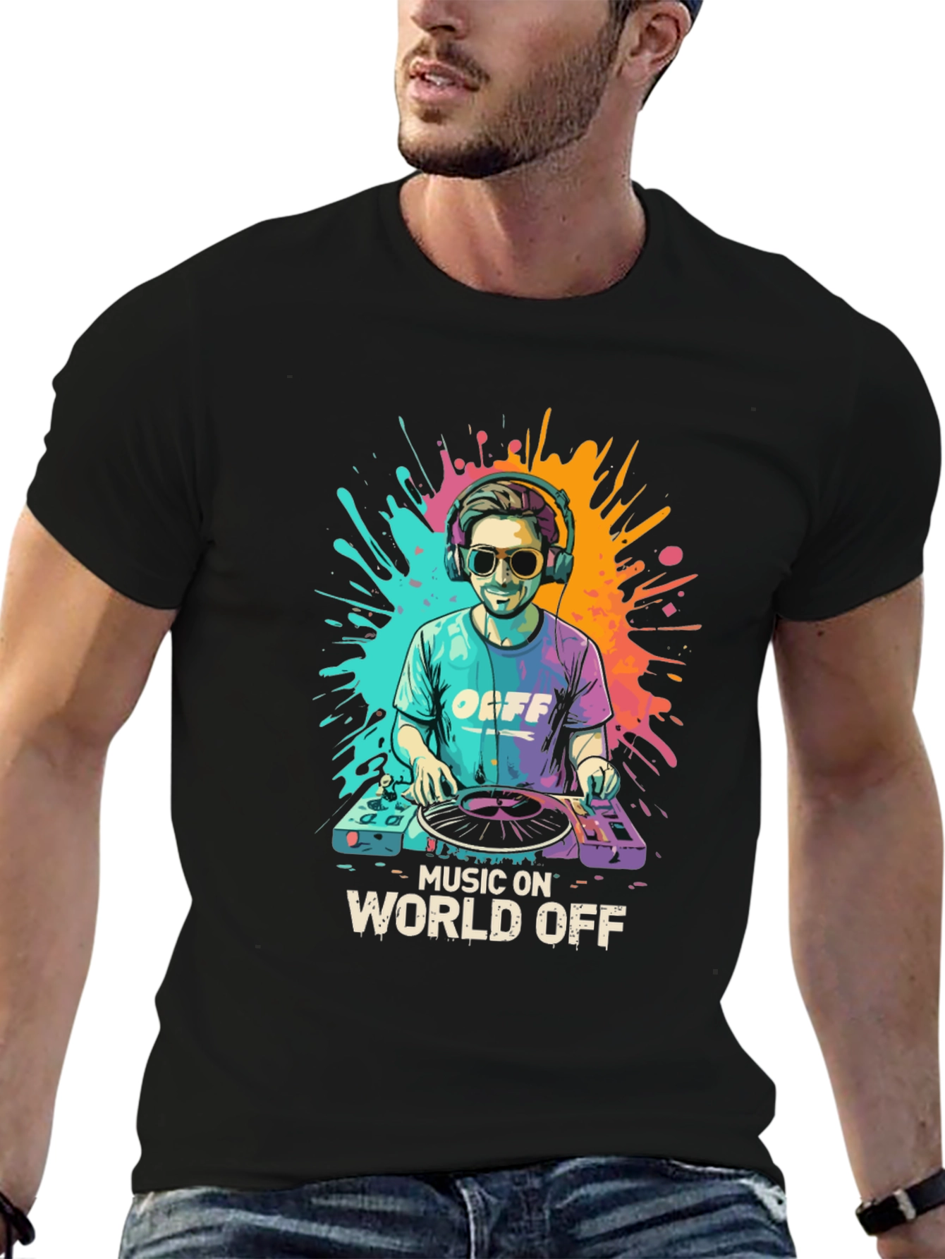 Black Music On World Off DJ Graphic Tee - Stylish Black T-Shirt view 6