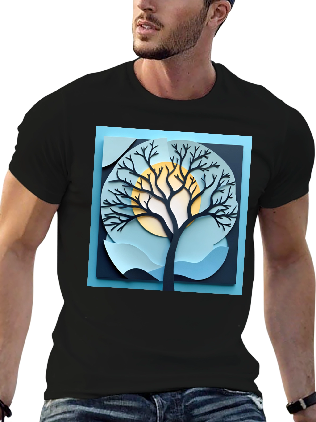 Black Stylish Tree Graphic Black T-Shirt view 6